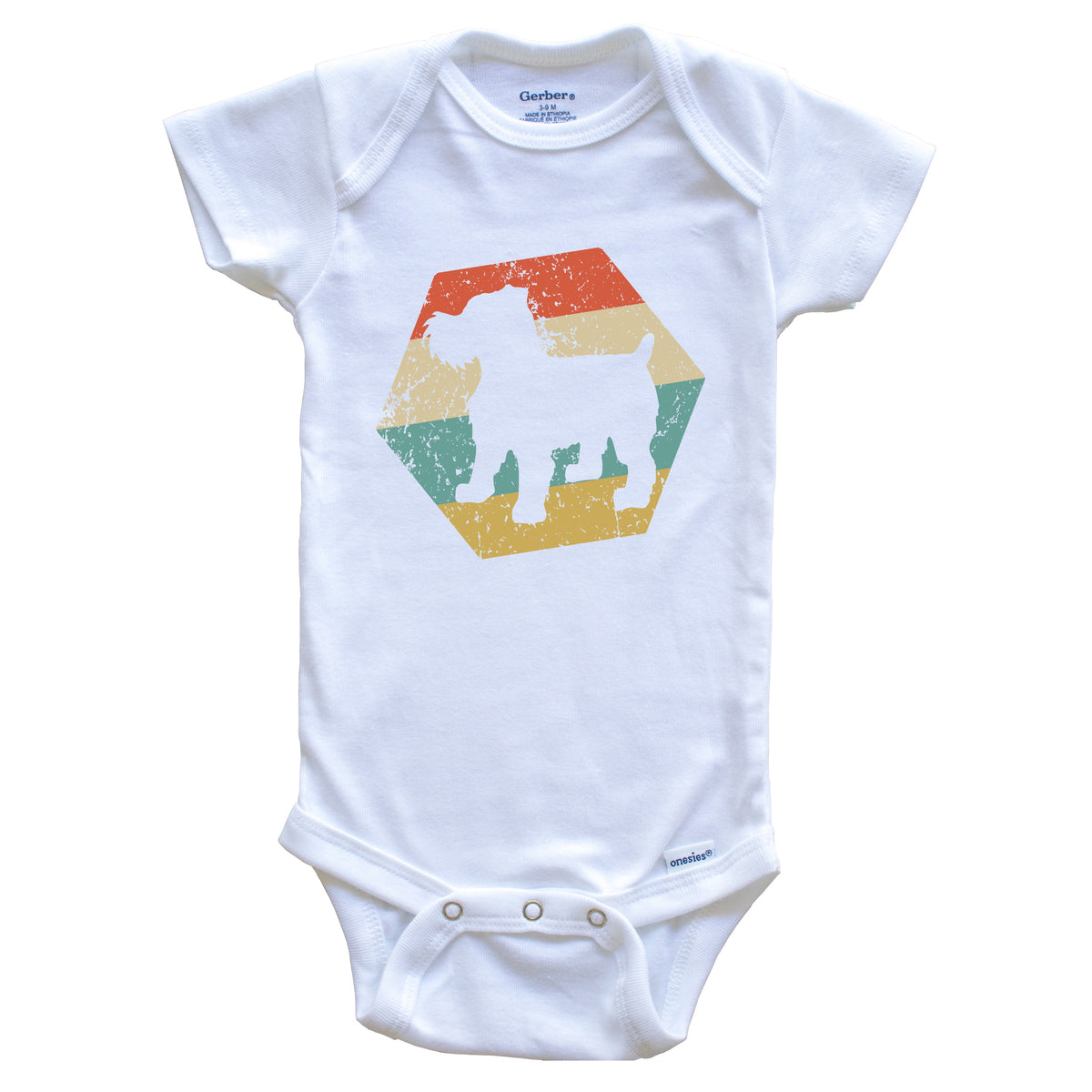 Brussels Griffon Dog Breed Retro Distressed Hexagon Baby Bodysuit
