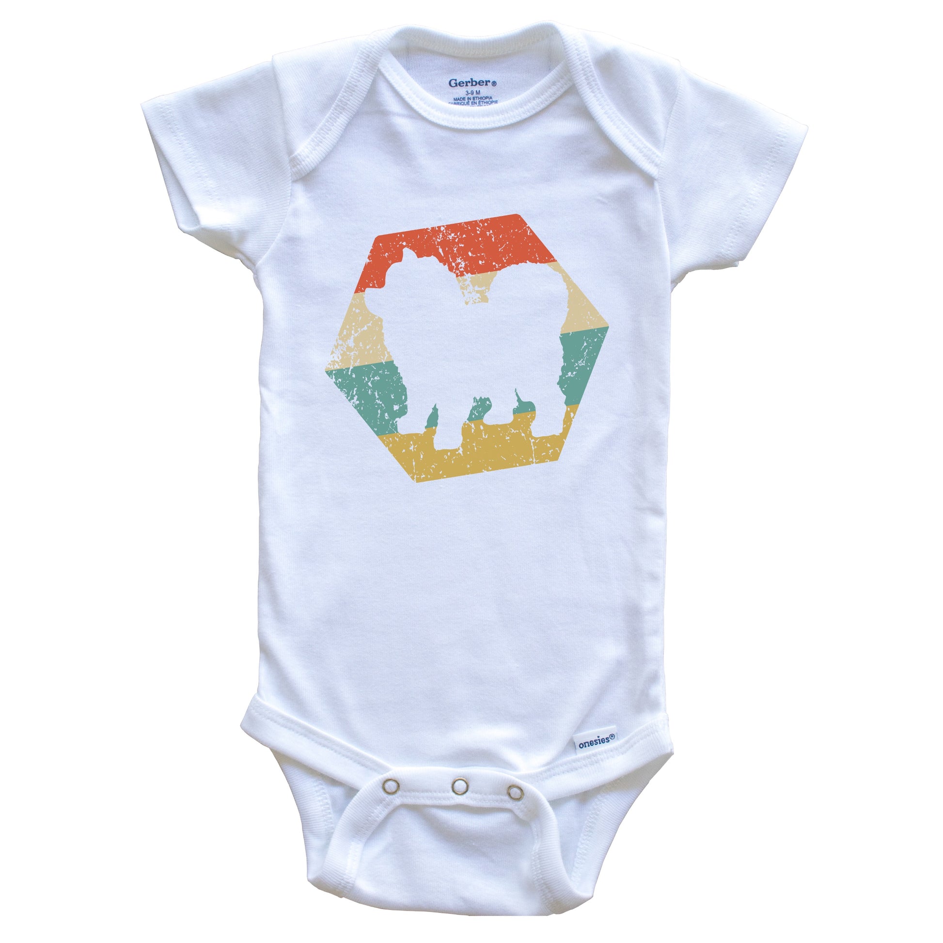 Chow Chow Dog Breed Retro Distressed Hexagon Baby Bodysuit