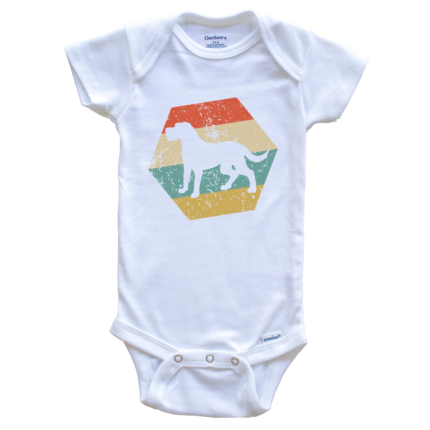 Irish Wolfhound Dog Breed Retro Distressed Hexagon Baby Bodysuit