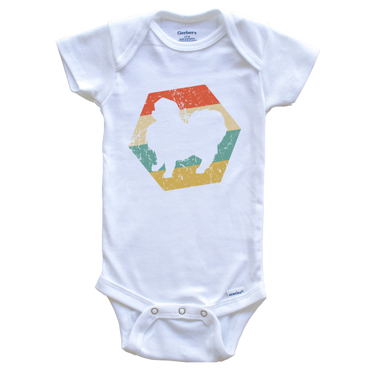 Japanese Chin Dog Breed Retro Distressed Hexagon Baby Bodysuit