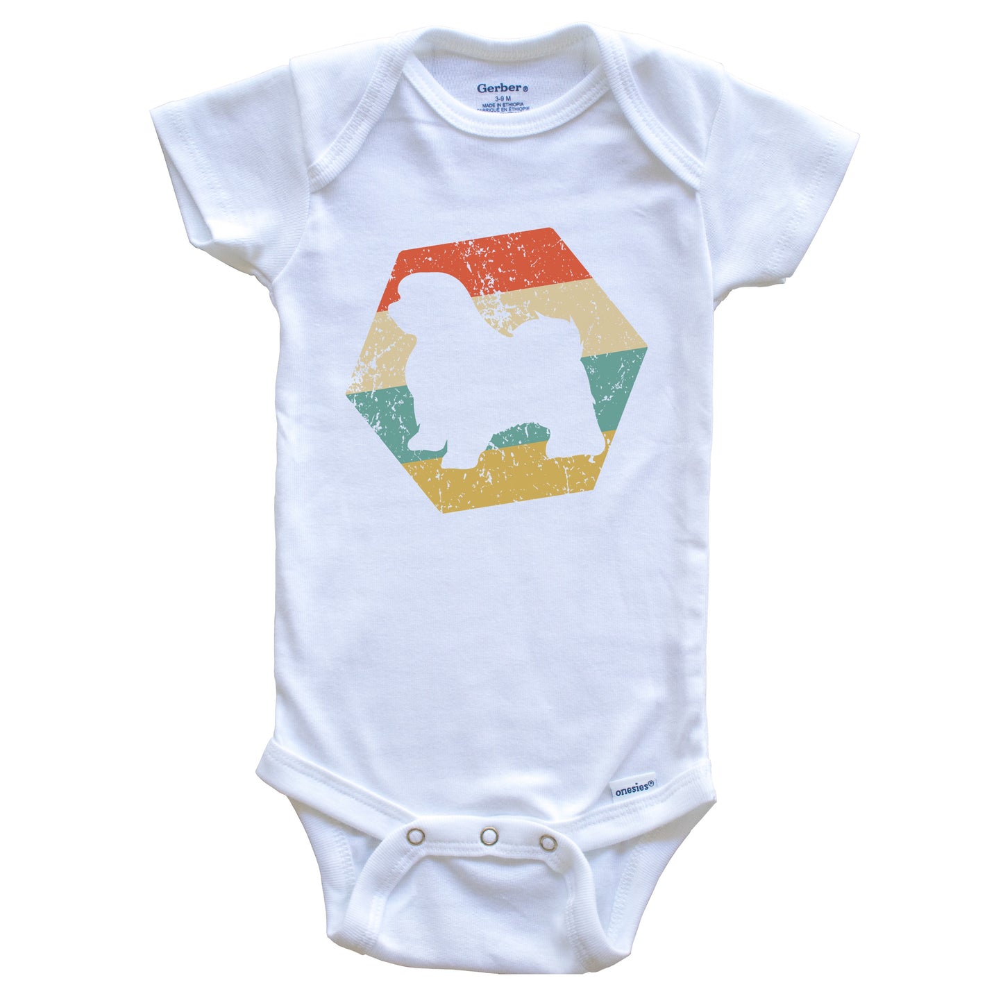 Maltese Dog Breed Retro Distressed Hexagon Baby Bodysuit