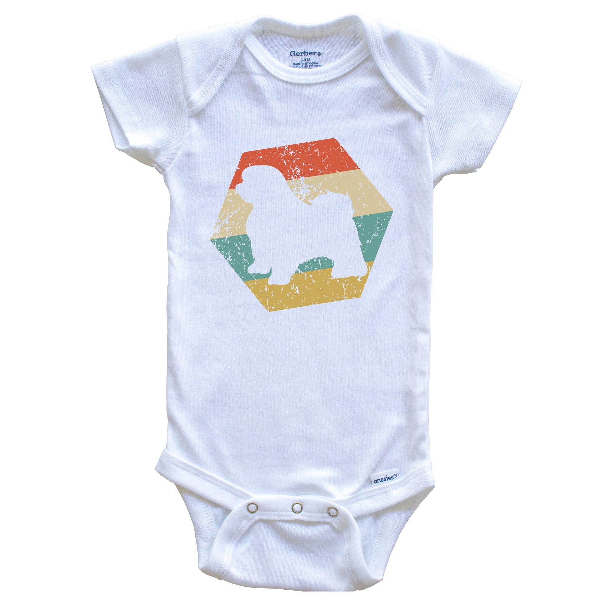 Maltese Dog Breed Retro Distressed Hexagon Baby Bodysuit