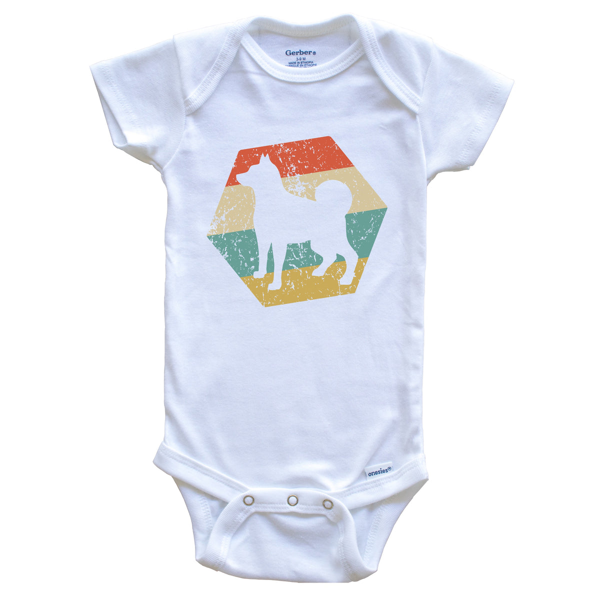 Norwegian Elkhound Dog Breed Retro Distressed Hexagon Baby Bodysuit