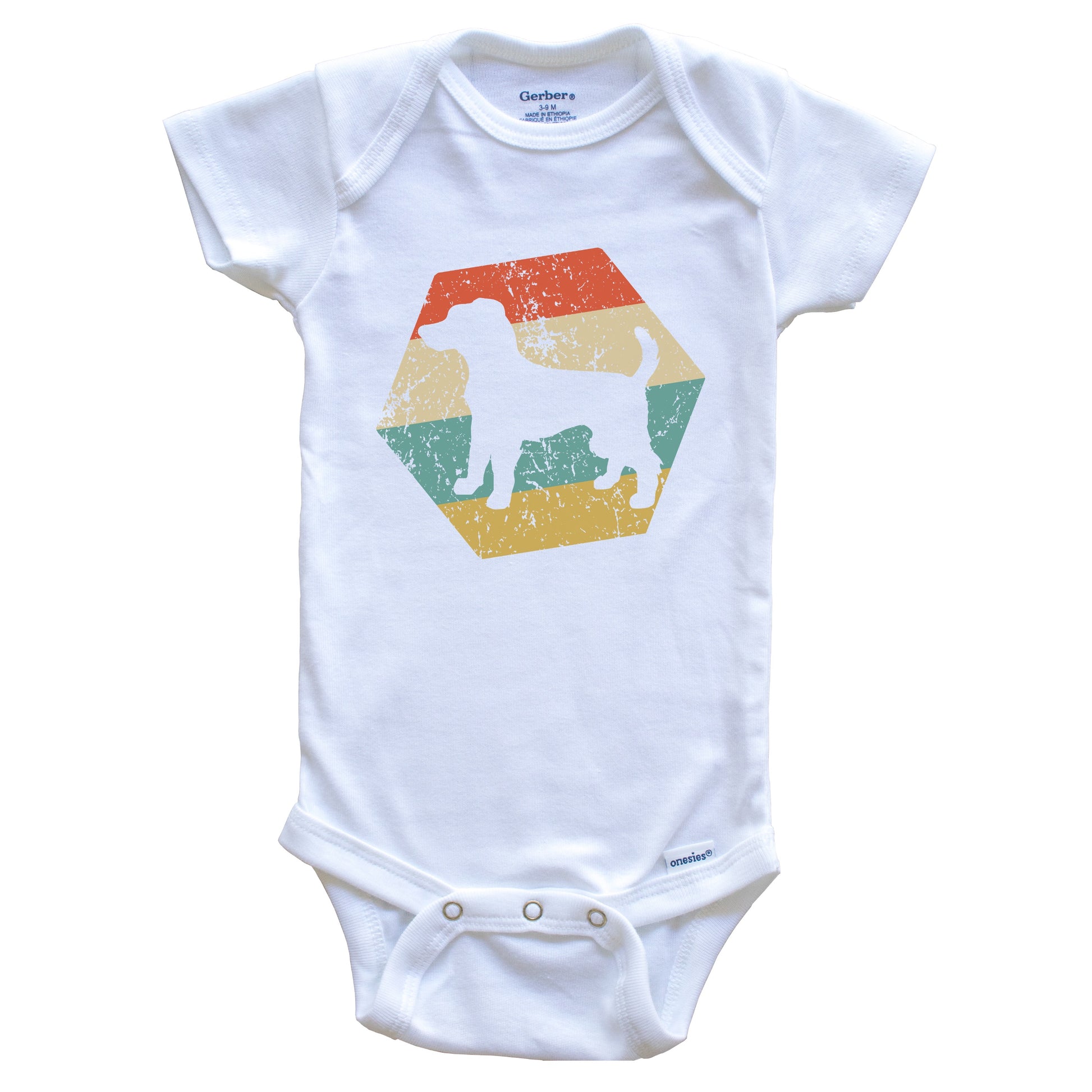 Parson Russell Terrier Dog Breed Retro Distressed Hexagon Baby Bodysuit
