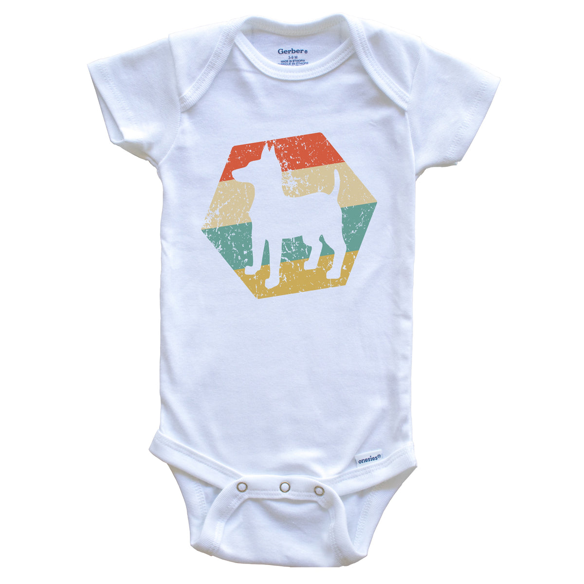 Toy Fox Terrier Dog Breed Retro Distressed Hexagon Baby Bodysuit