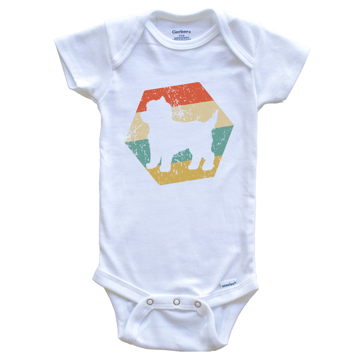 Cairn Terrier Dog Breed Retro Distressed Hexagon Baby Bodysuit
