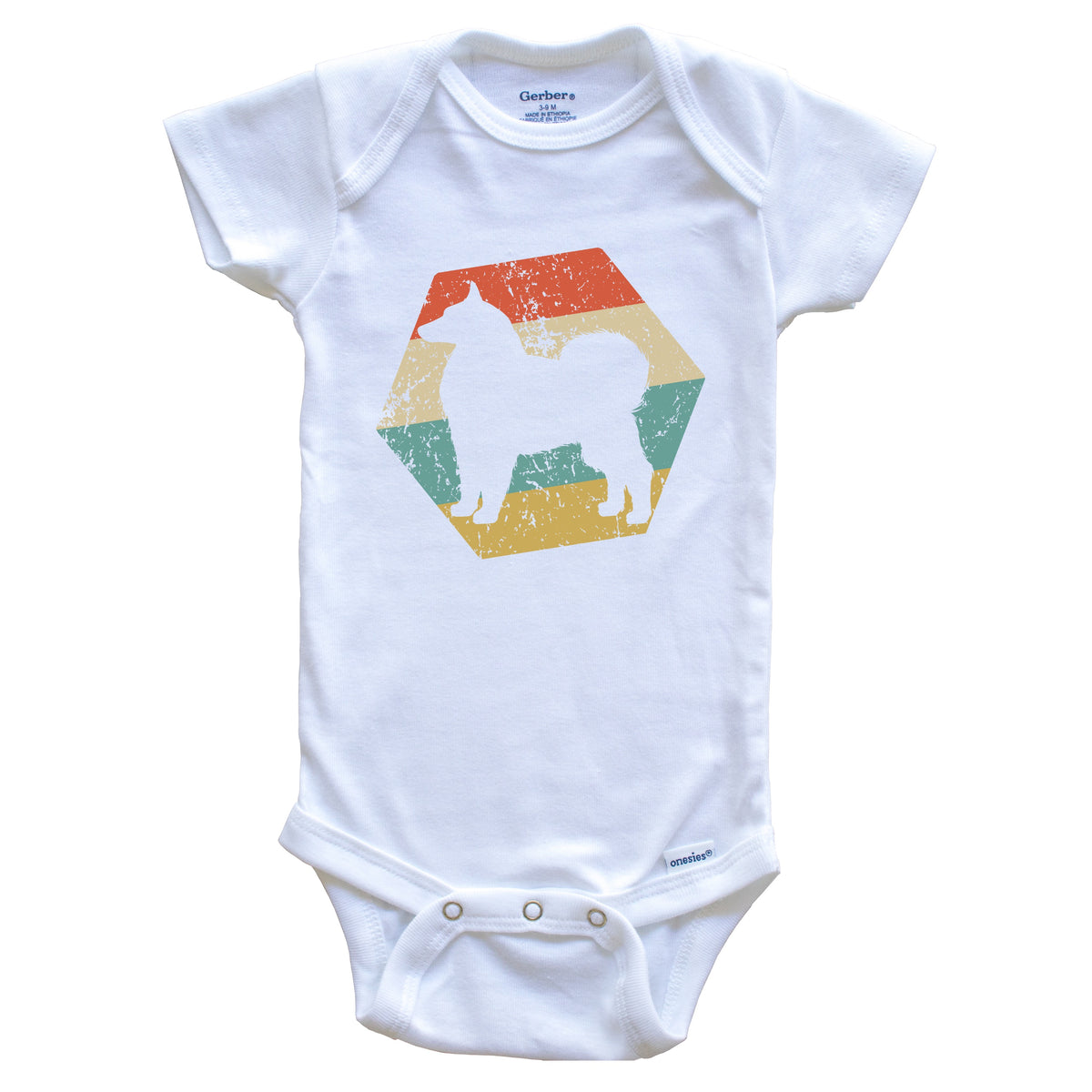 Samoyed Dog Breed Retro Distressed Hexagon Baby Bodysuit