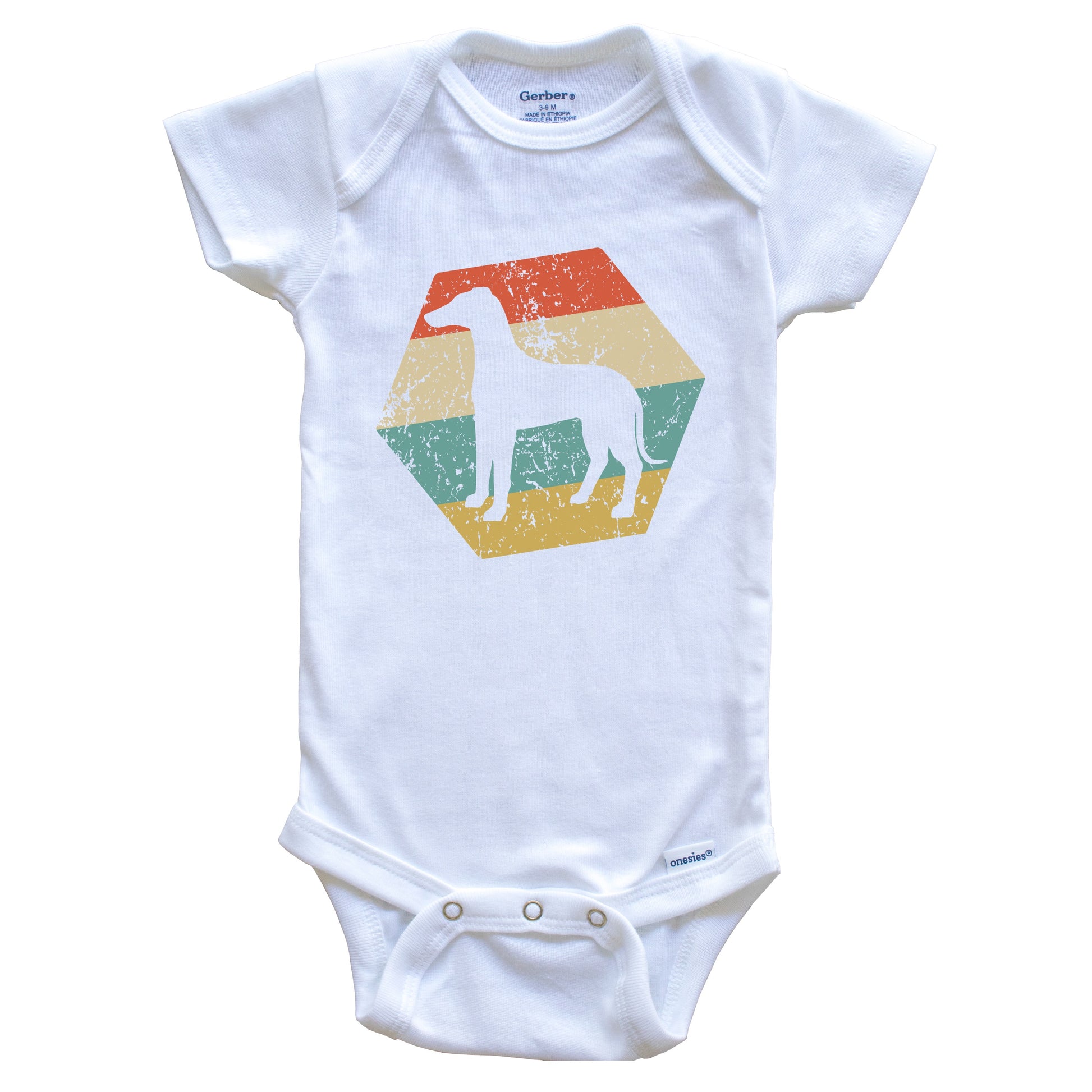 Whippet Dog Breed Retro Distressed Hexagon Baby Bodysuit