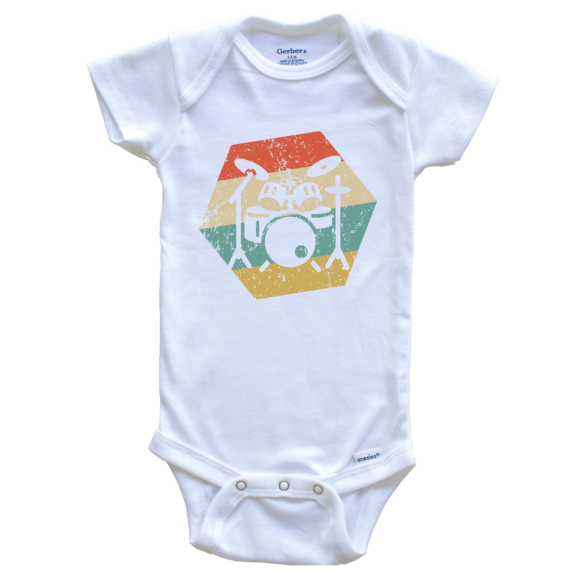 Drum Set Retro Distressed Hexagon Drummer Baby Bodysuit