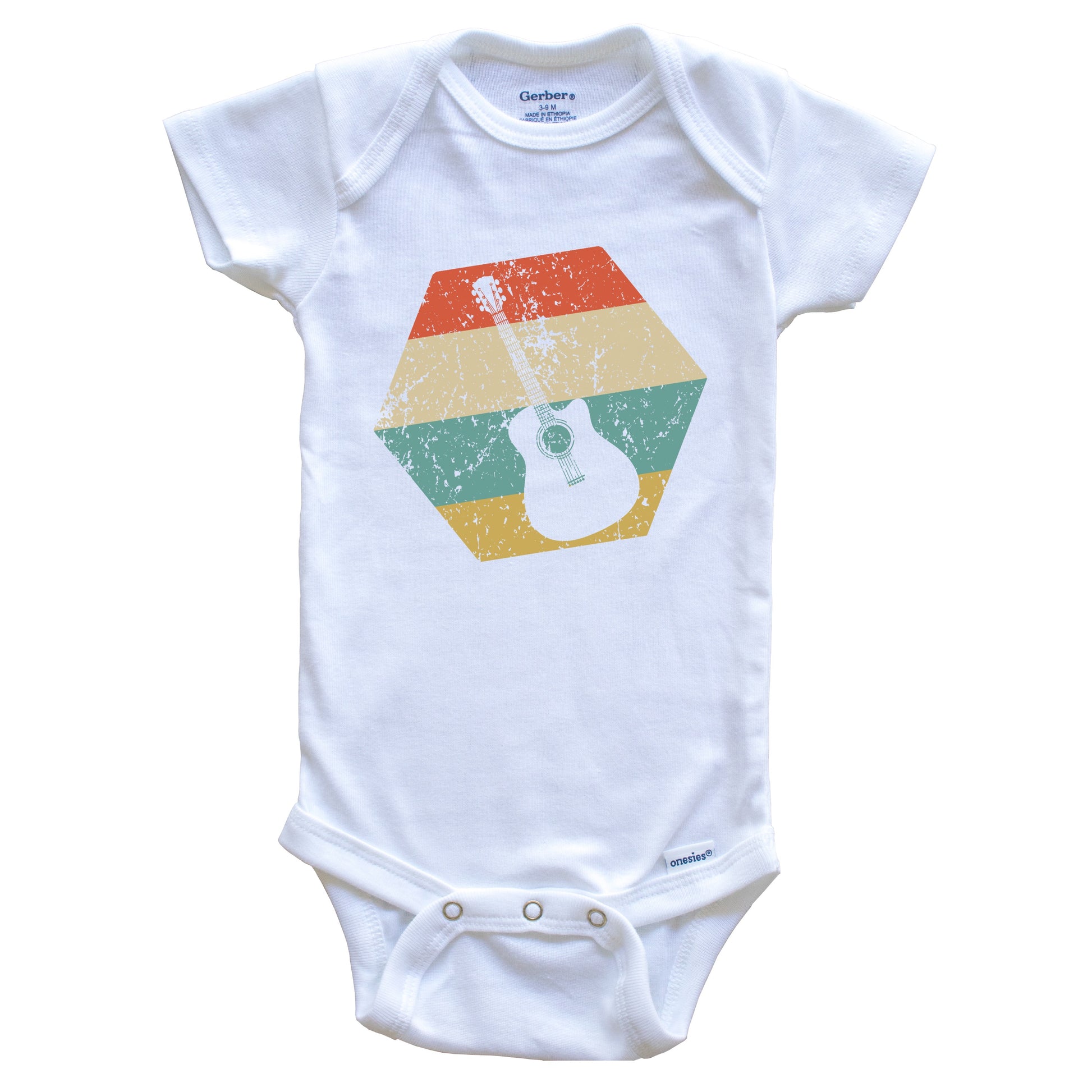 Acoustic Guitar Retro Distressed Hexagon Guitarist Baby Bodysuit