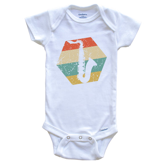 Saxophone Retro Distressed Hexagon Sax Player Baby Bodysuit