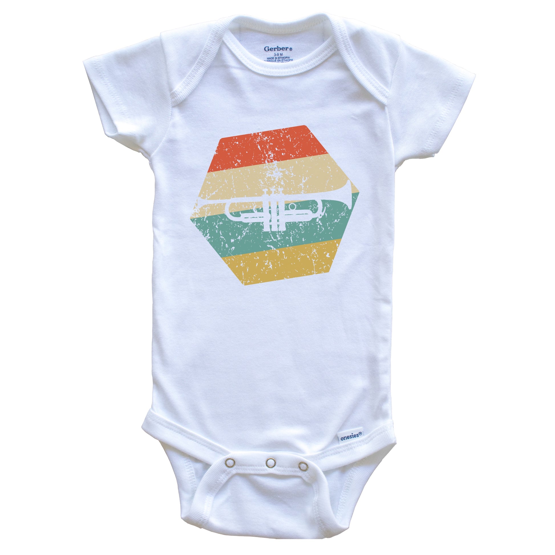 Trumpet Retro Distressed Hexagon Trumpeter Baby Bodysuit