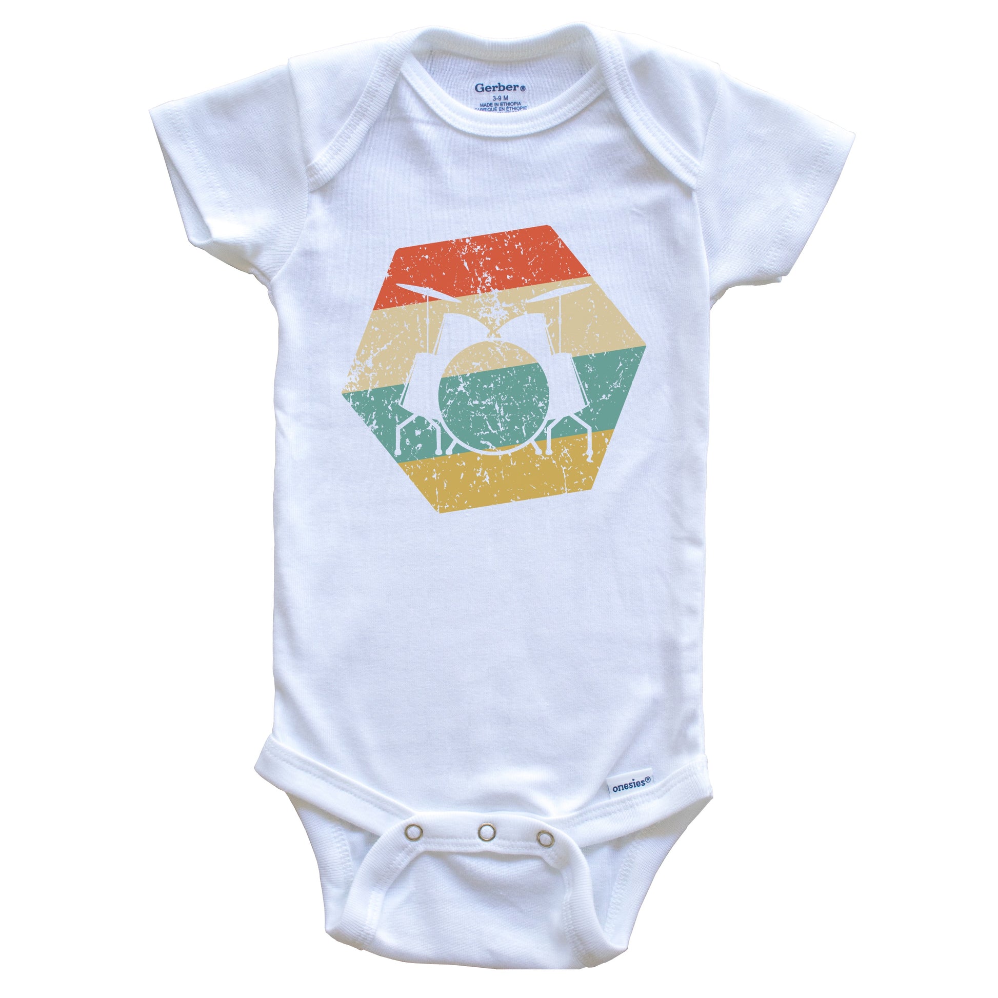 Drum Set Retro Distressed Hexagon Drums Baby Bodysuit