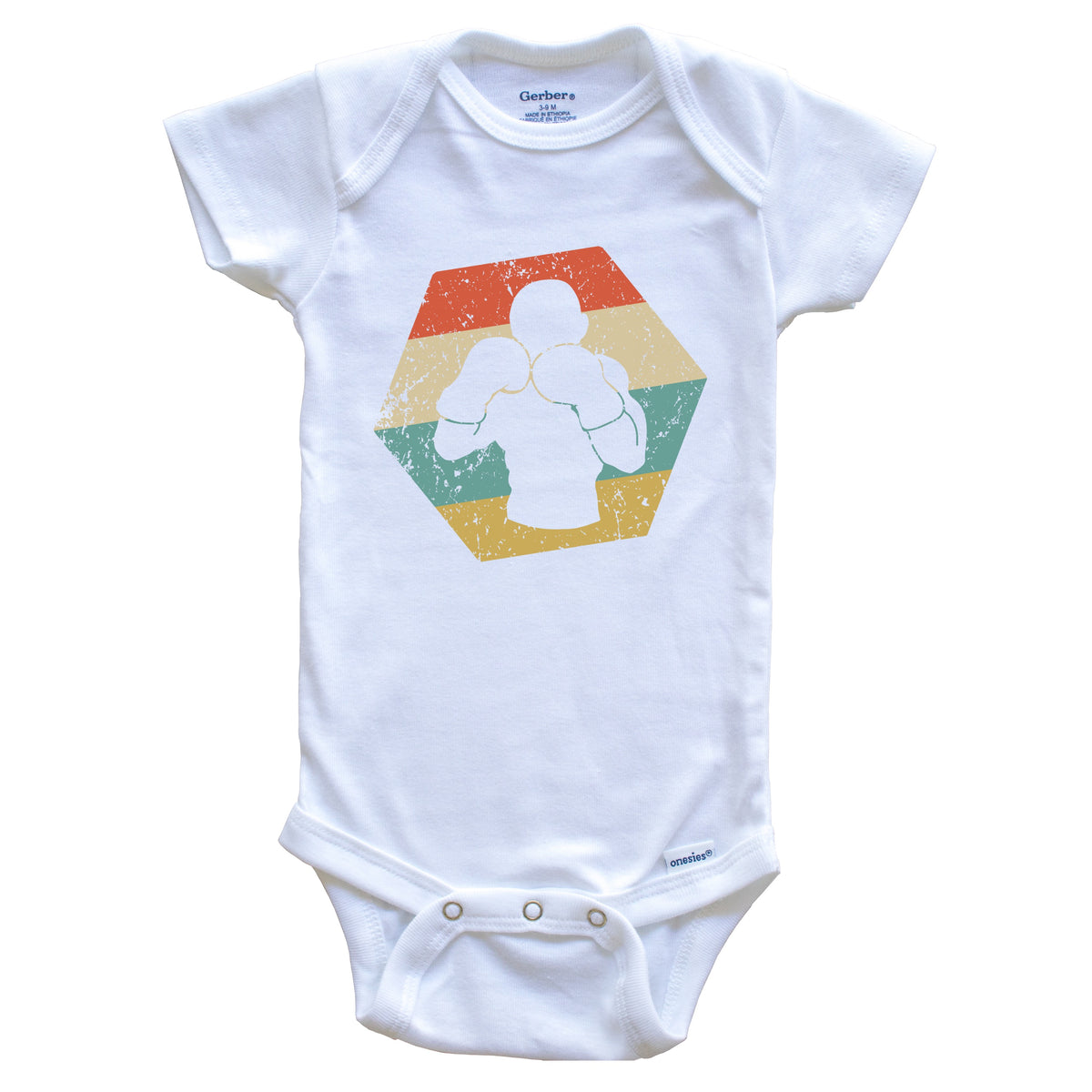 Boxing Retro Distressed Hexagon Boxer Baby Bodysuit