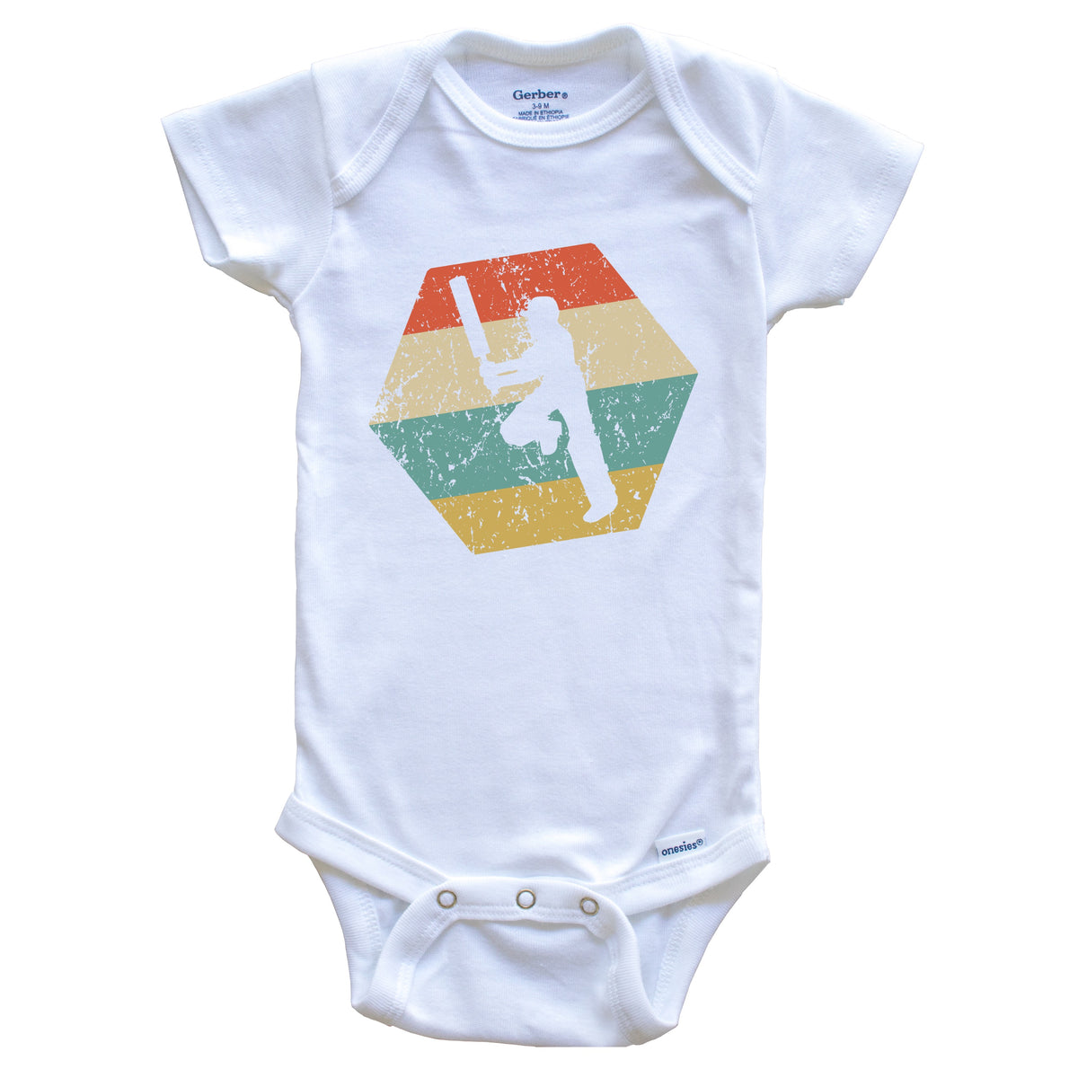 Cricket Player Retro Distressed Hexagon Cricket Batter Baby Bodysuit
