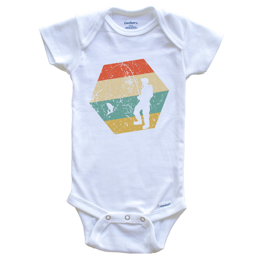 Fishing Retro Distressed Hexagon Fisherman Reeling in Fish Baby Bodysuit