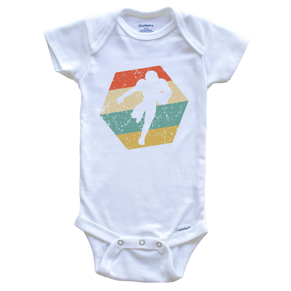 Football Retro Distressed Hexagon Running Back Baby Bodysuit