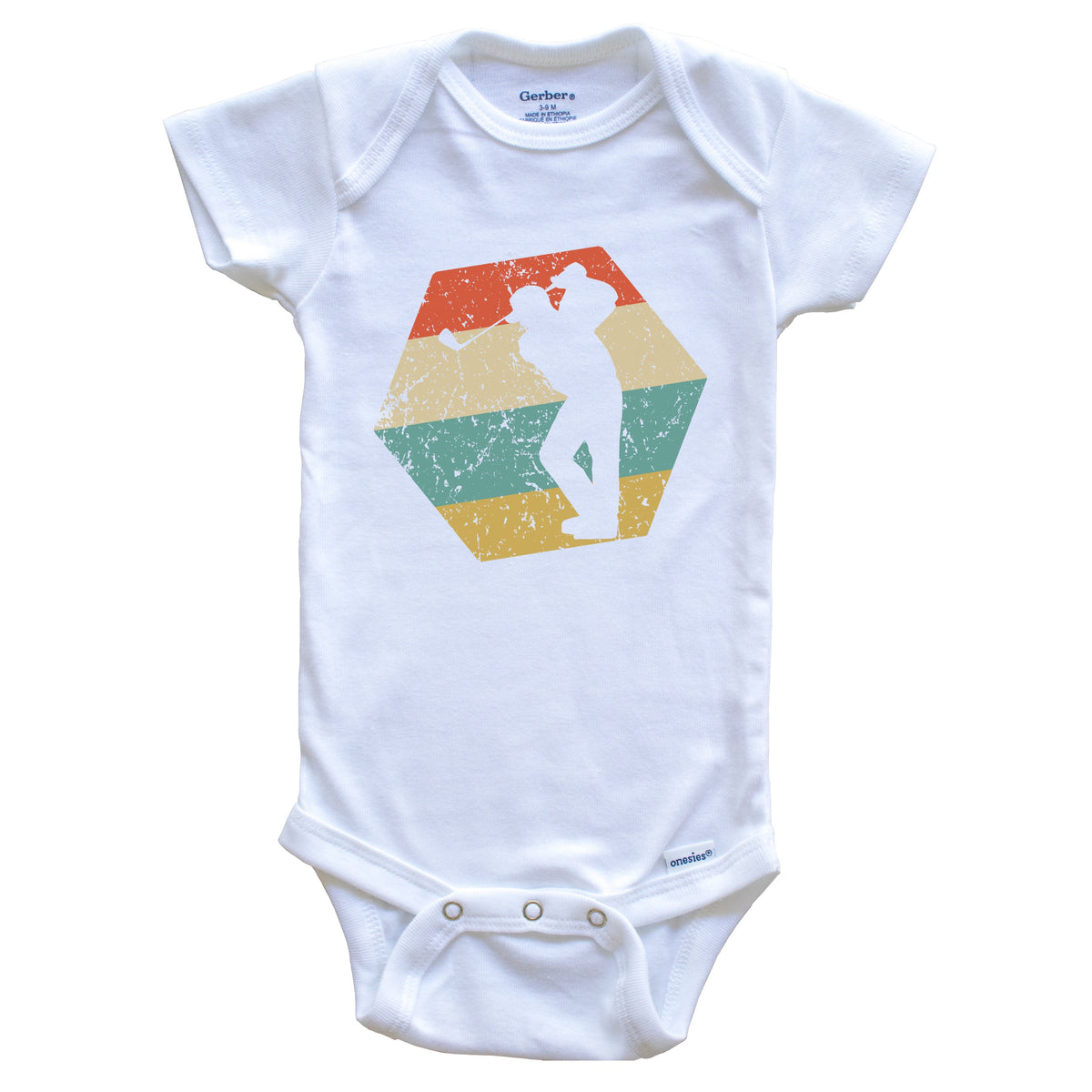 Golf Retro Distressed Hexagon Golfer Baby Bodysuit