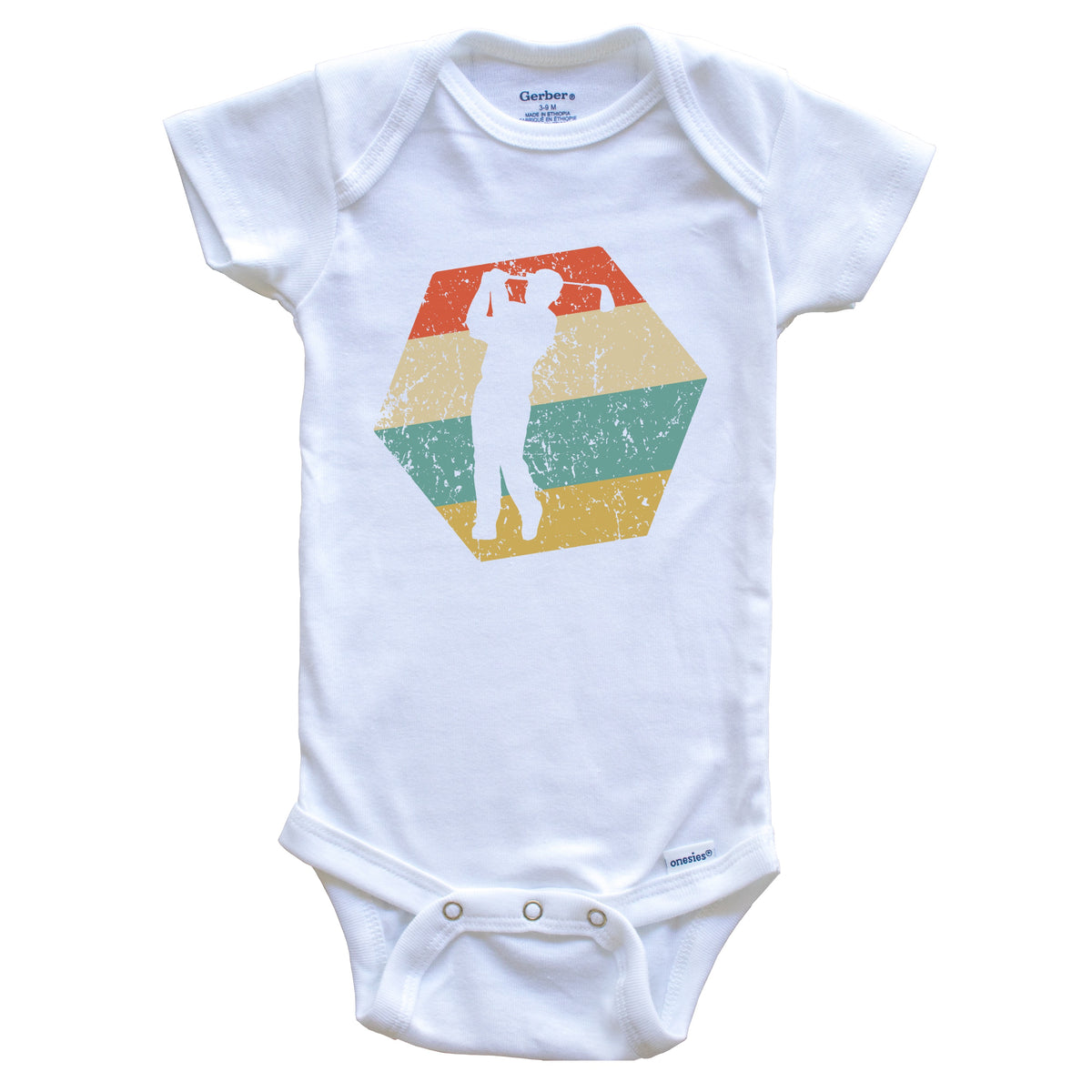 Golfer Retro Distressed Hexagon Golf Swing Baby Bodysuit