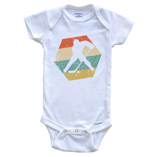 Hockey Retro Distressed Hexagon Hockey Player Baby Bodysuit