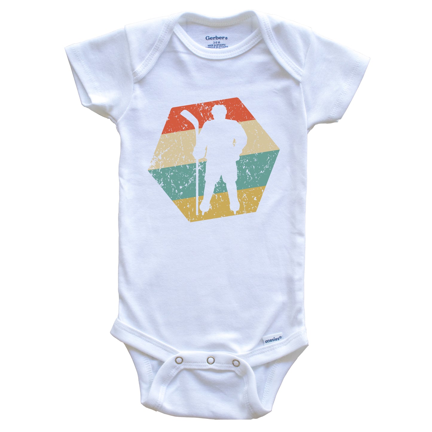 Hockey Player Retro Distressed Hexagon Hockey Baby Bodysuit