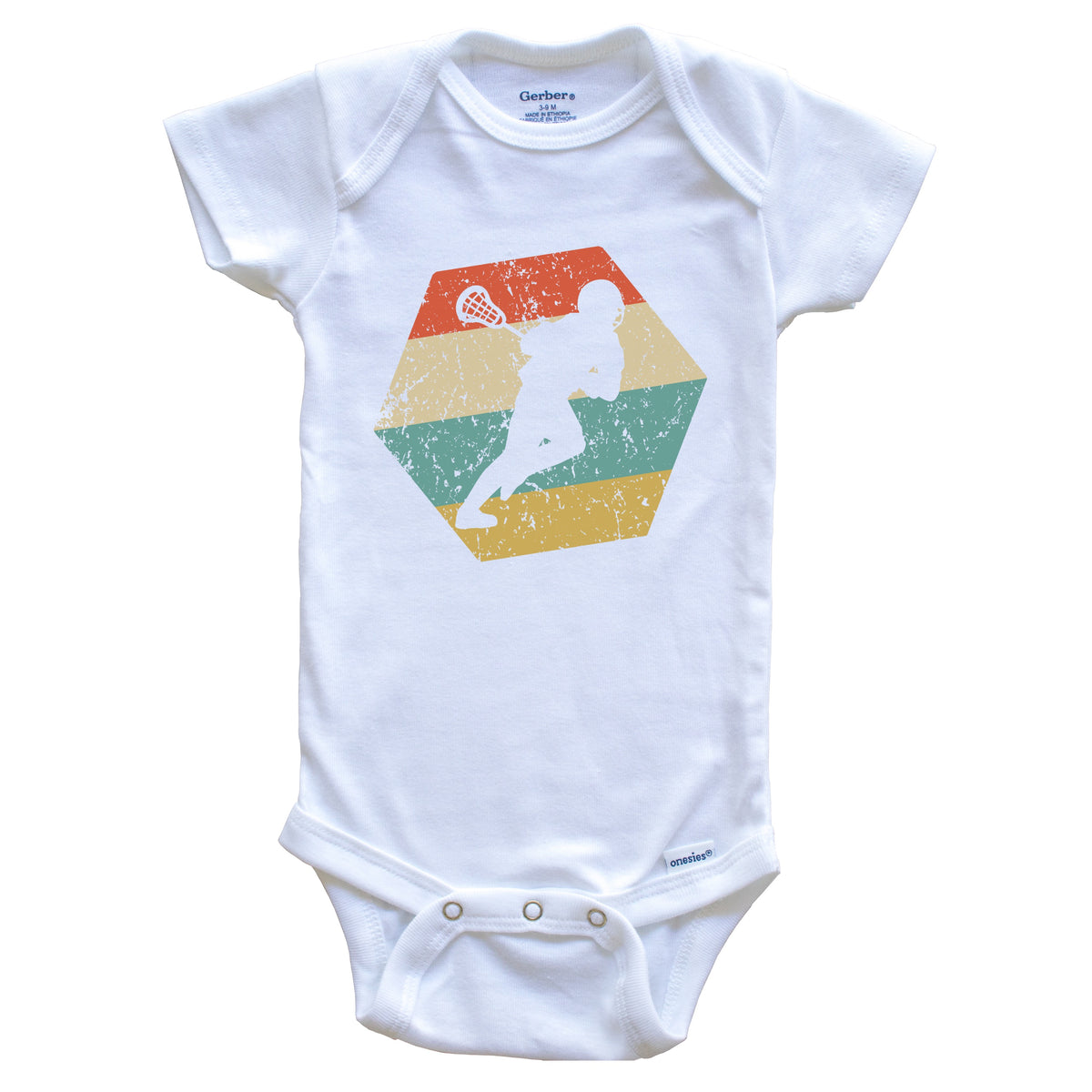 Lacrosse Player Retro Distressed Hexagon Lacrosse Baby Bodysuit