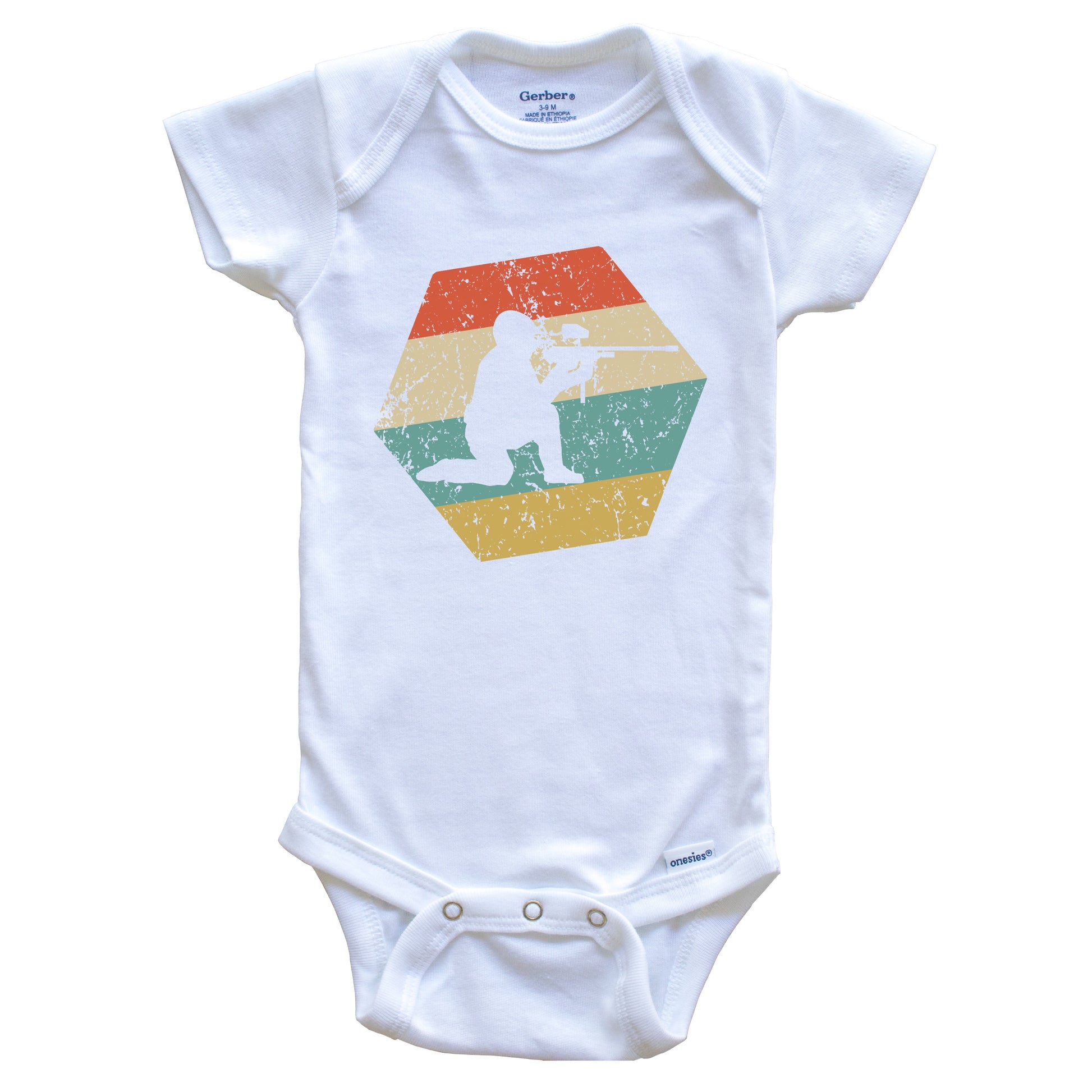 Paintball Retro Distressed Hexagon Paintball Player Baby Bodysuit