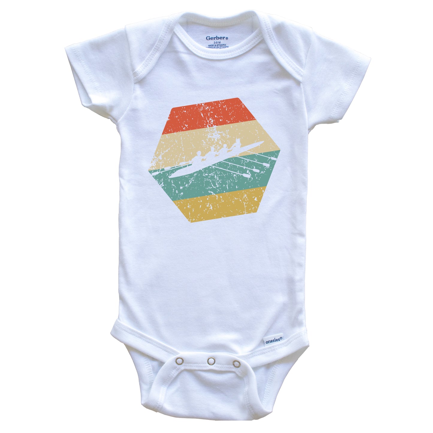 Crew Team Retro Distressed Hexagon Rowing Baby Bodysuit