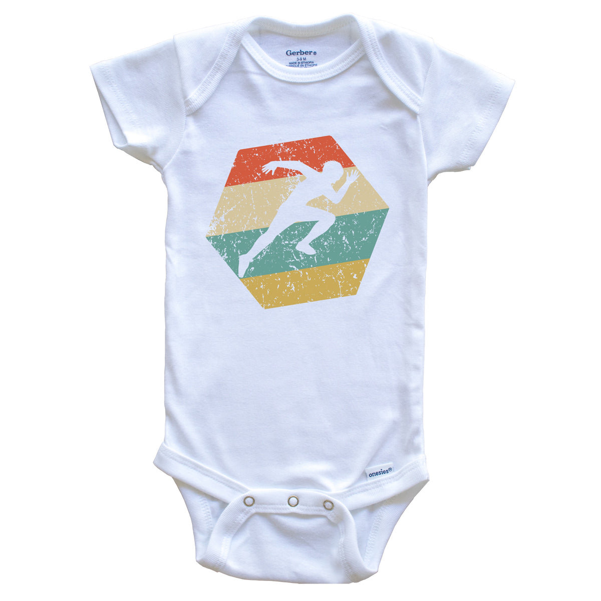 Sprinter Retro Distressed Hexagon Track and Field Baby Bodysuit