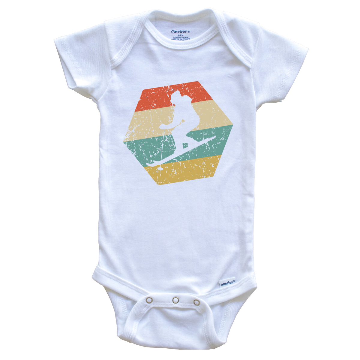Skiing Retro Distressed Hexagon Downhill Skier Baby Bodysuit