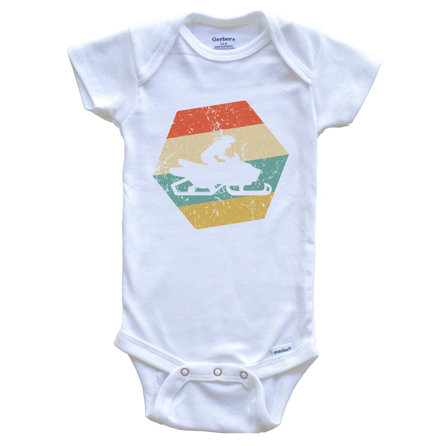 Snowmobile Retro Distressed Hexagon Snowmobiling Baby Bodysuit