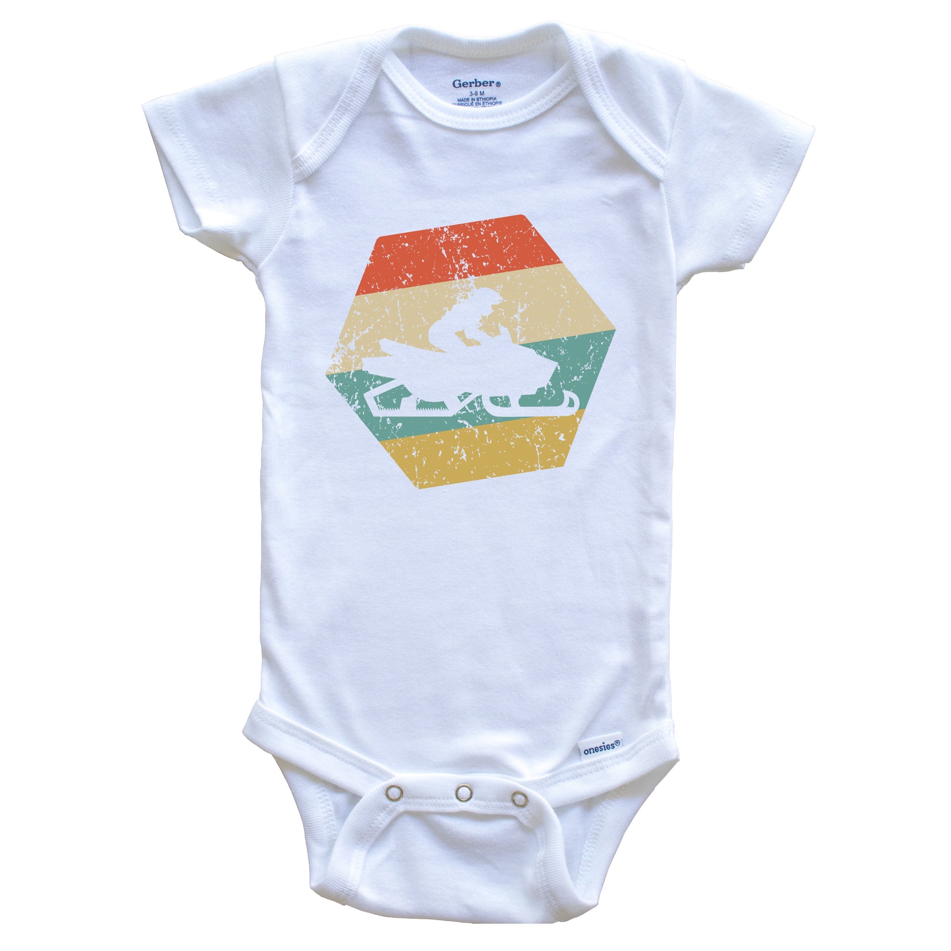 Snowmobile Retro Distressed Hexagon Snowmobiling Baby Bodysuit