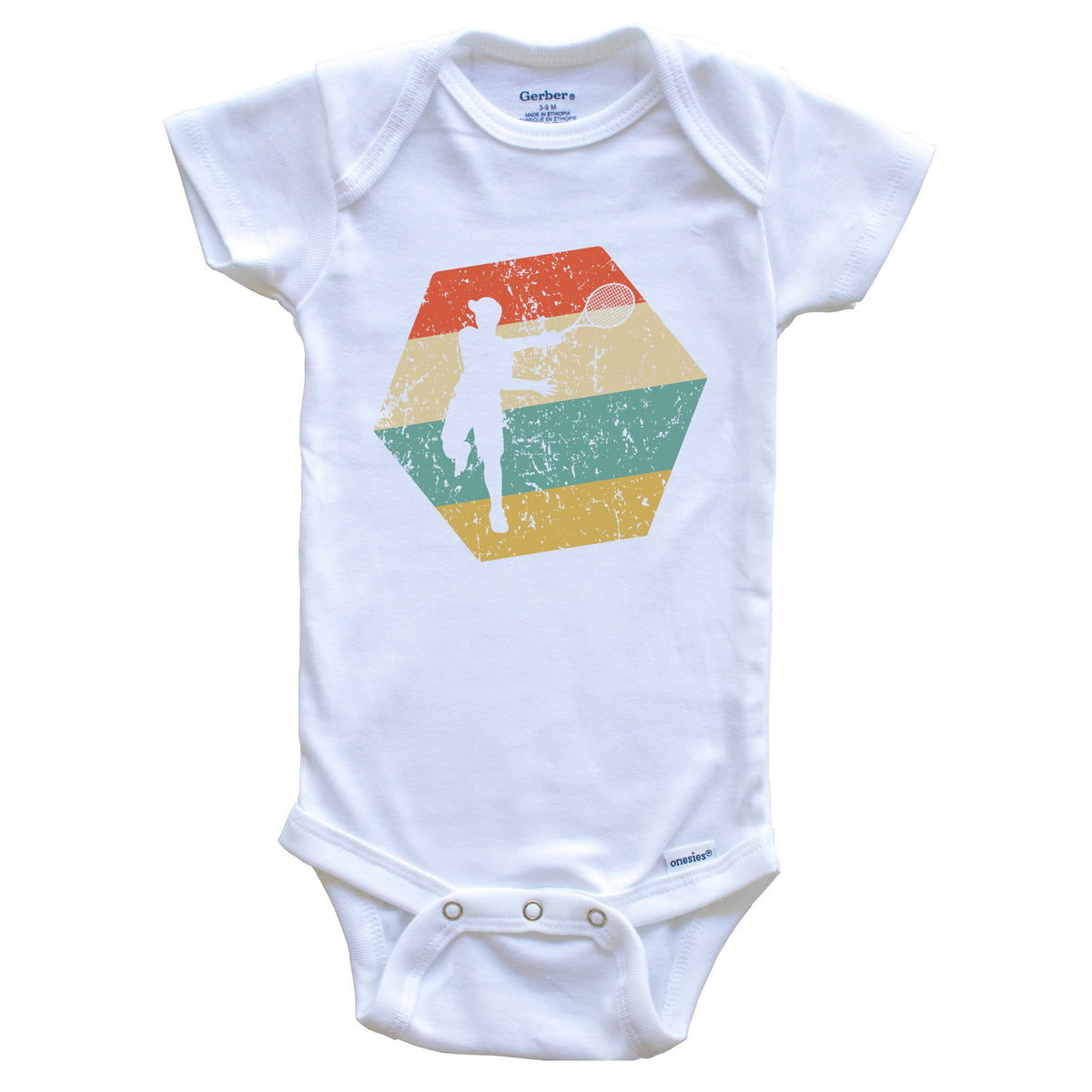Tennis Retro Distressed Hexagon Tennis Player Baby Bodysuit