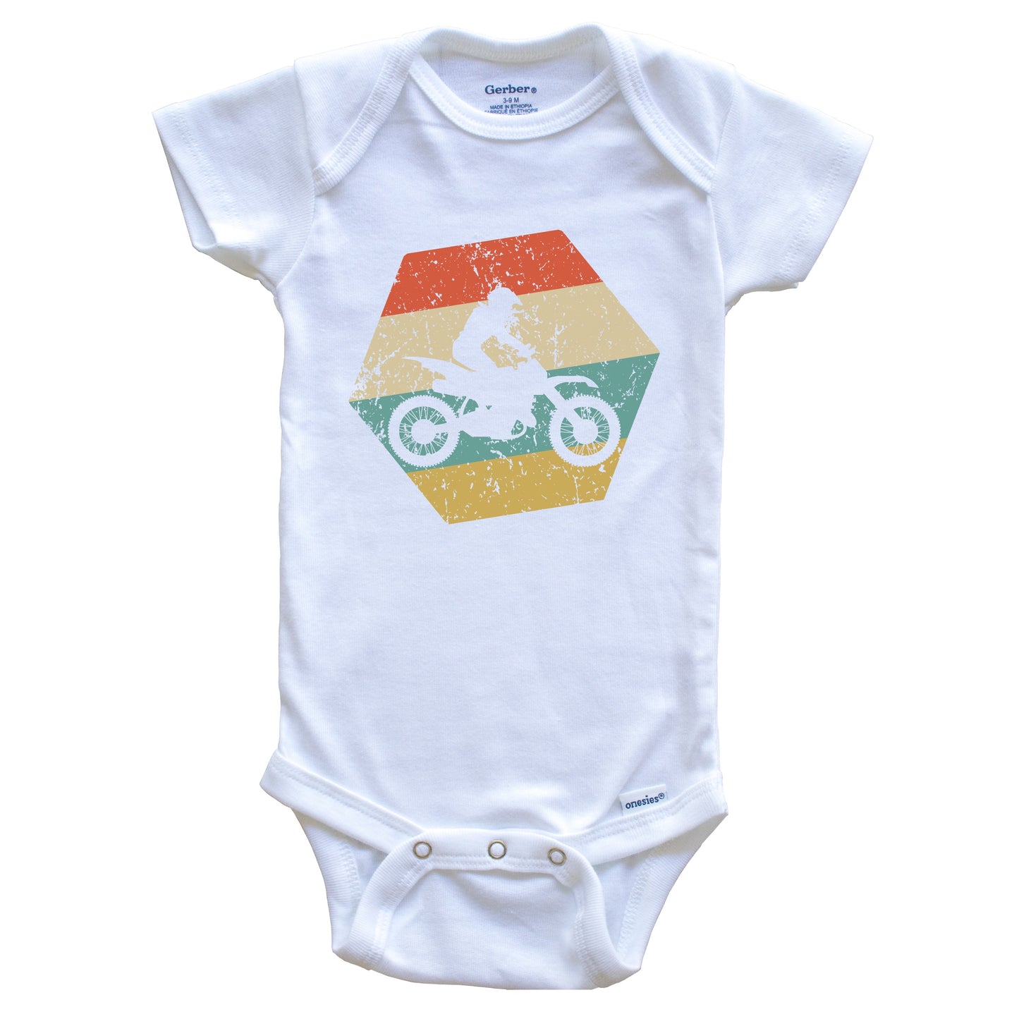 Motocross Retro Distressed Hexagon Motorcycle Baby Bodysuit