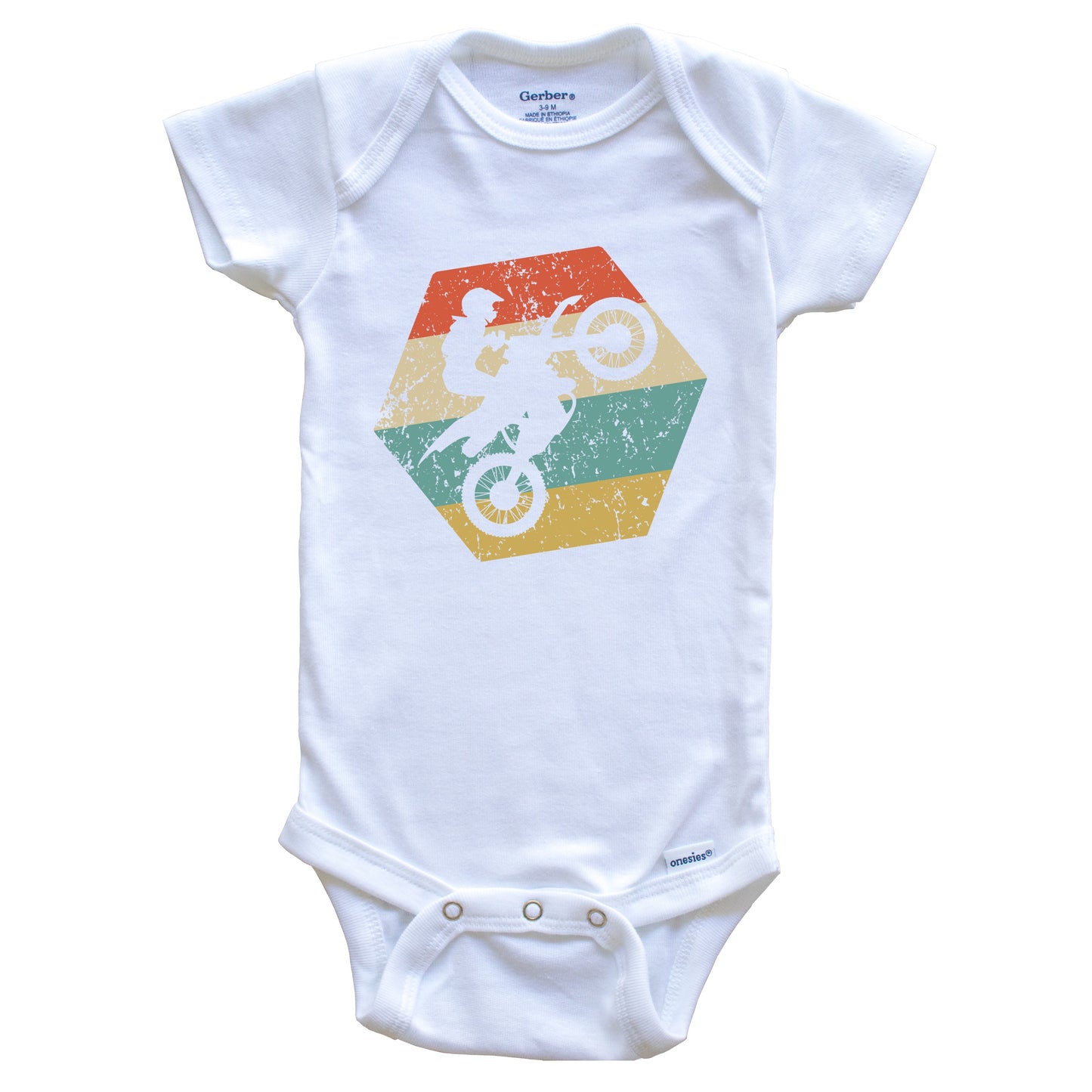 Motocross Retro Distressed Hexagon Motocross Rider Baby Bodysuit