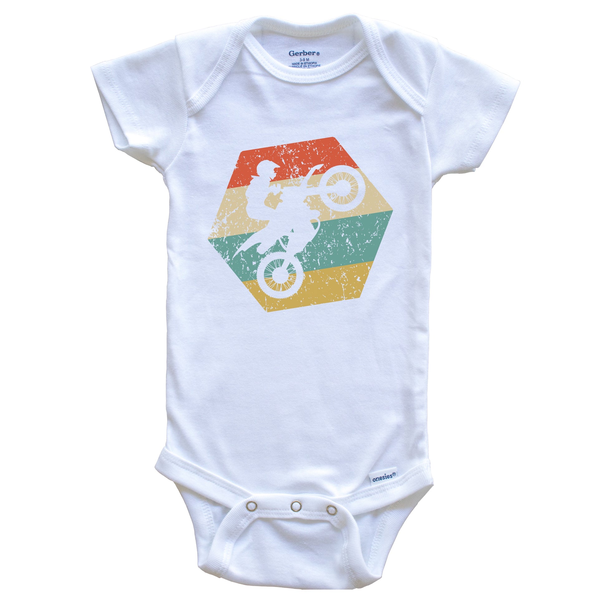 Motocross Retro Distressed Hexagon Motocross Rider Baby Bodysuit