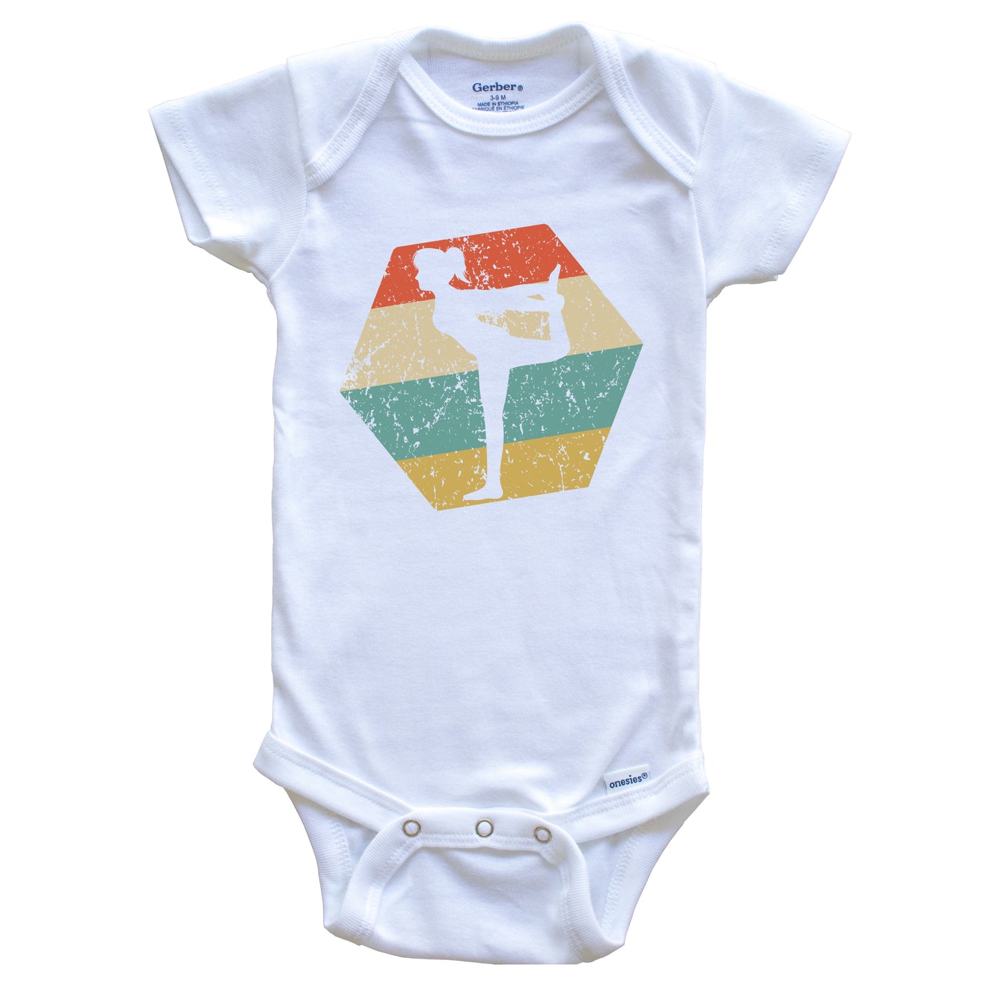 Yoga Retro Distressed Hexagon Yoga Pose Baby Bodysuit