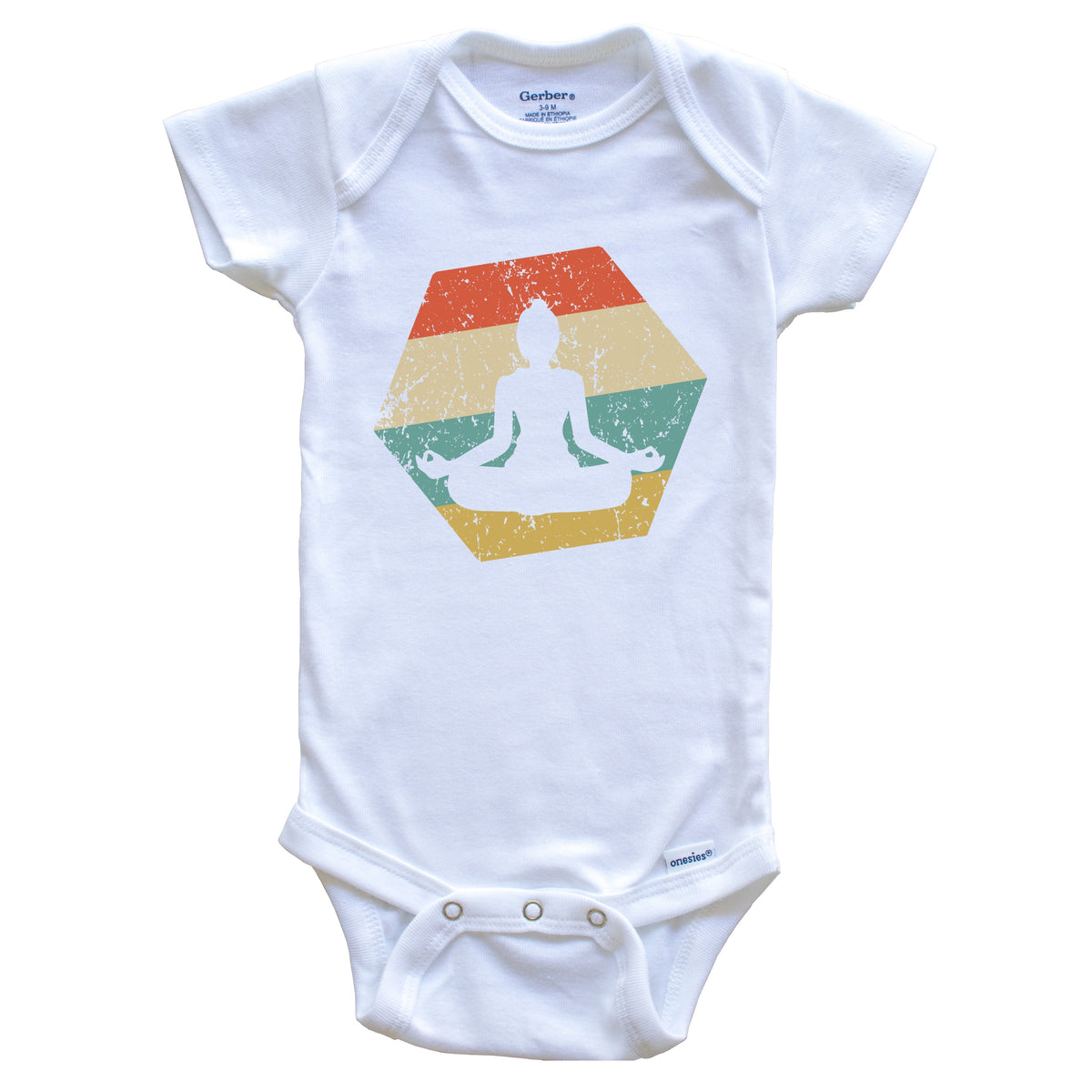Yoga Pose Retro Distressed Hexagon Yoga Baby Bodysuit