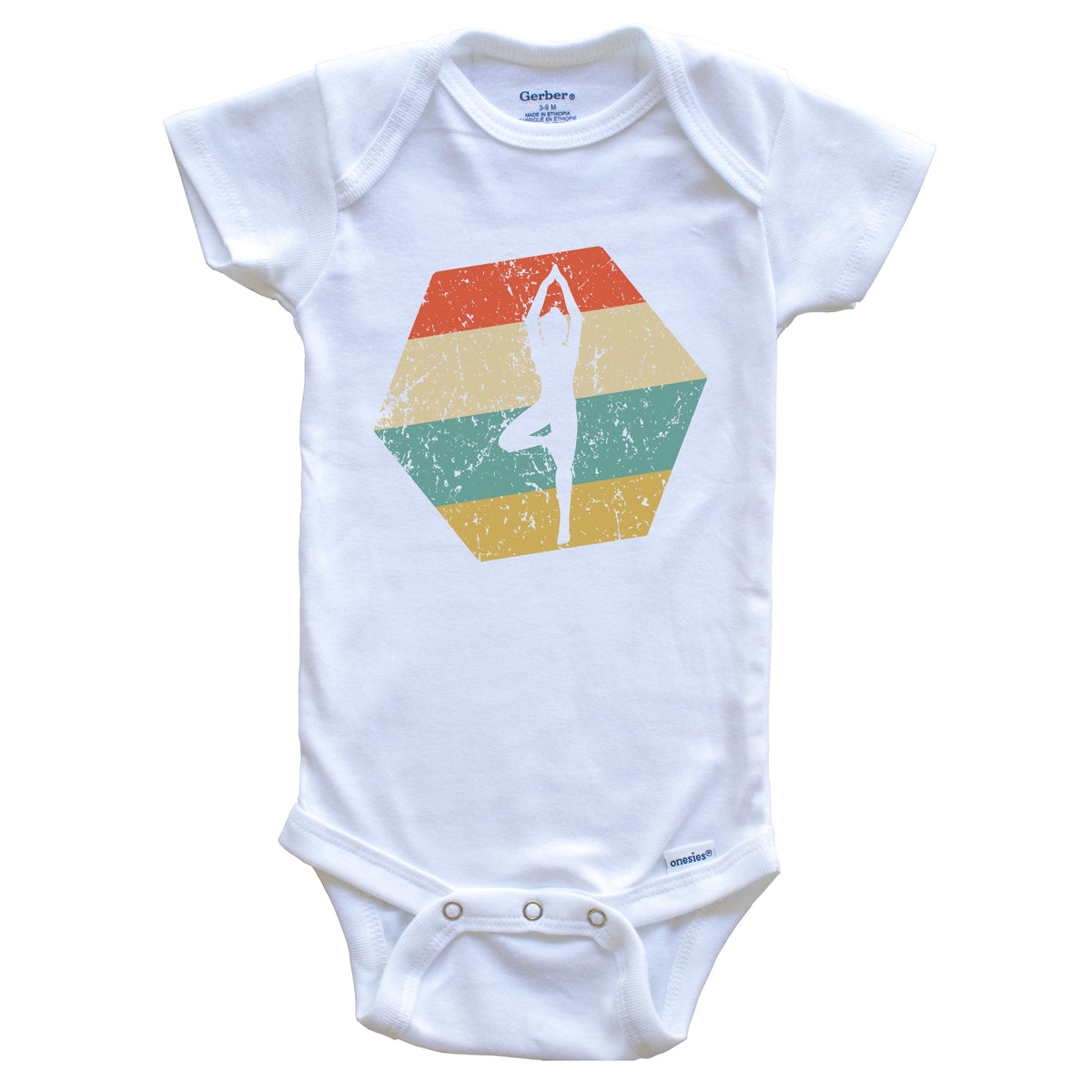 Yoga Retro Distressed Hexagon Yoga Pose Baby Bodysuit