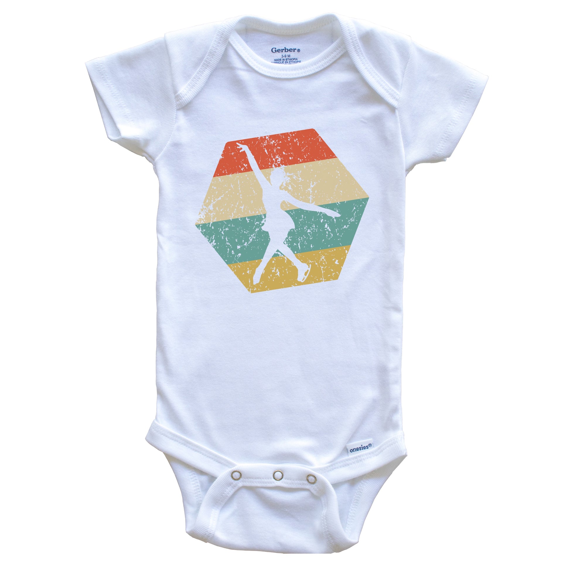 Figure Skating Retro Distressed Hexagon Female Figure Skater Baby Bodysuit