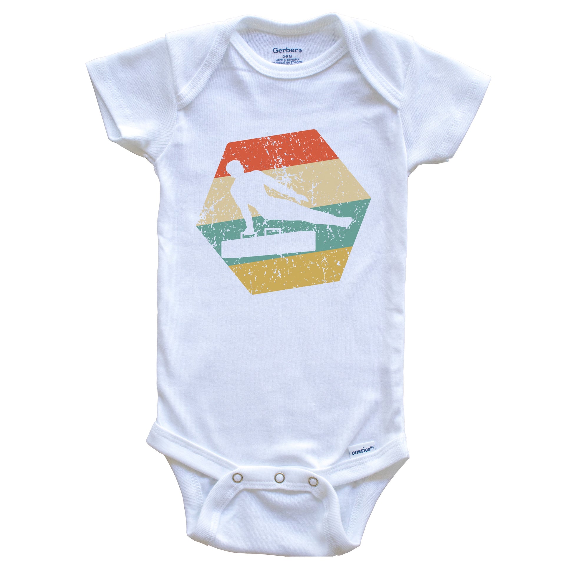 Gymnastics Retro Distressed Hexagon Male Gymnast Baby Bodysuit