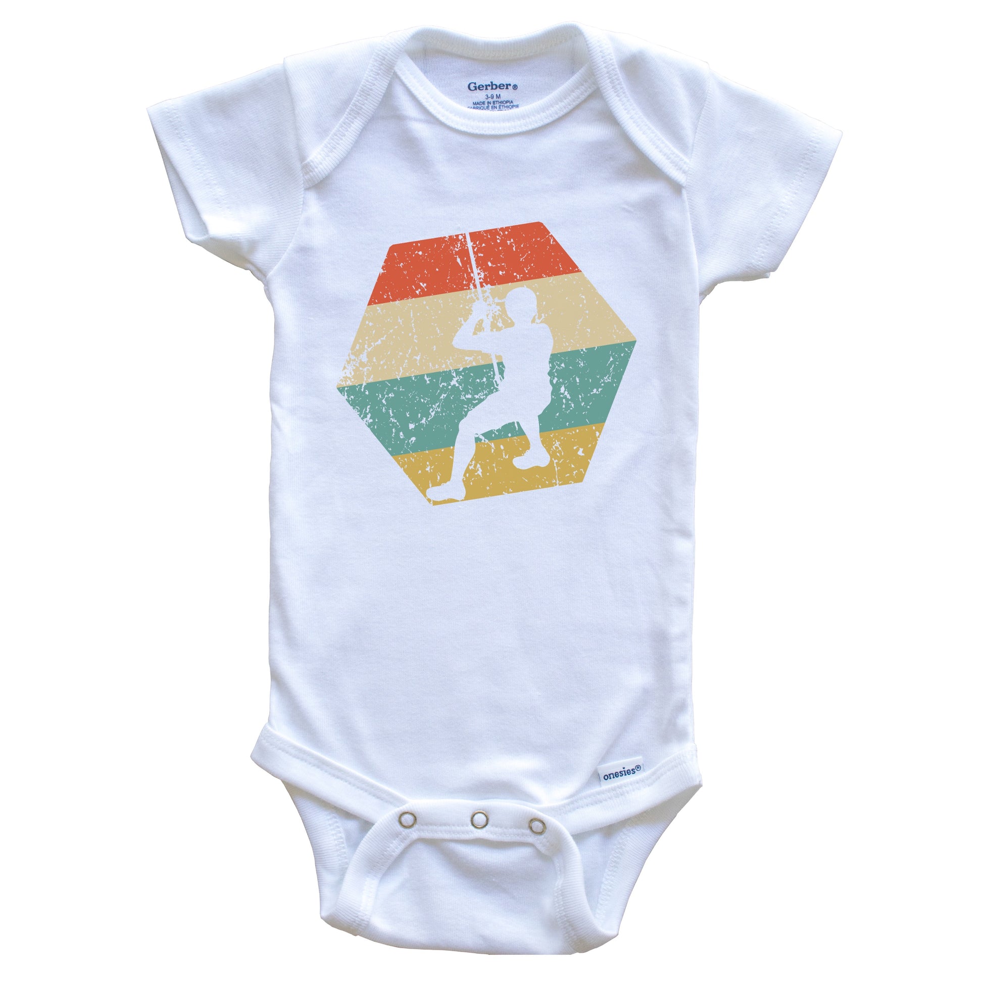 Rock Climber Retro Distressed Hexagon Rock Climbing Baby Bodysuit