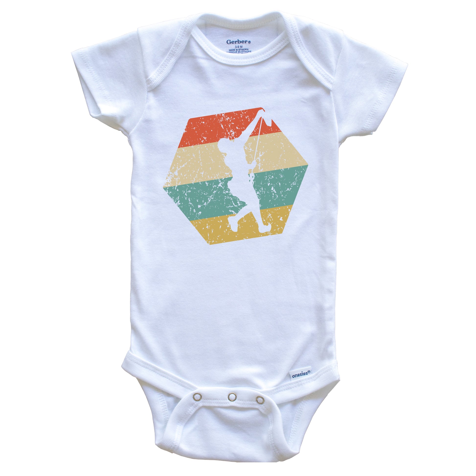 Rock Climbing Retro Distressed Hexagon Rock Climber Baby Bodysuit