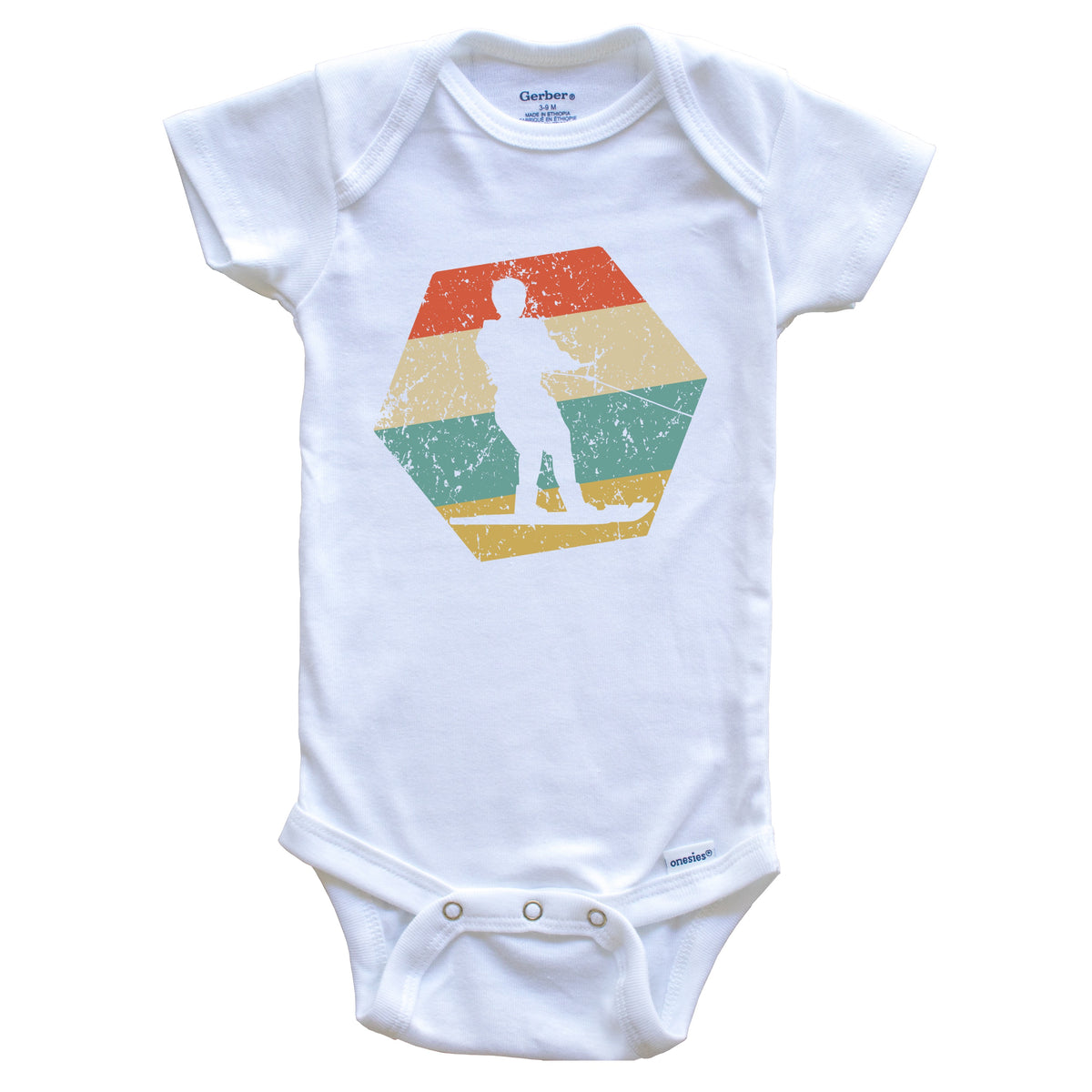 Waterskiing Retro Distressed Hexagon Waterskier Baby Bodysuit