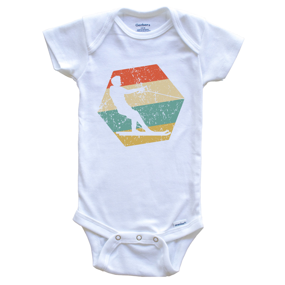 Waterskier Retro Distressed Hexagon Waterskiing Baby Bodysuit