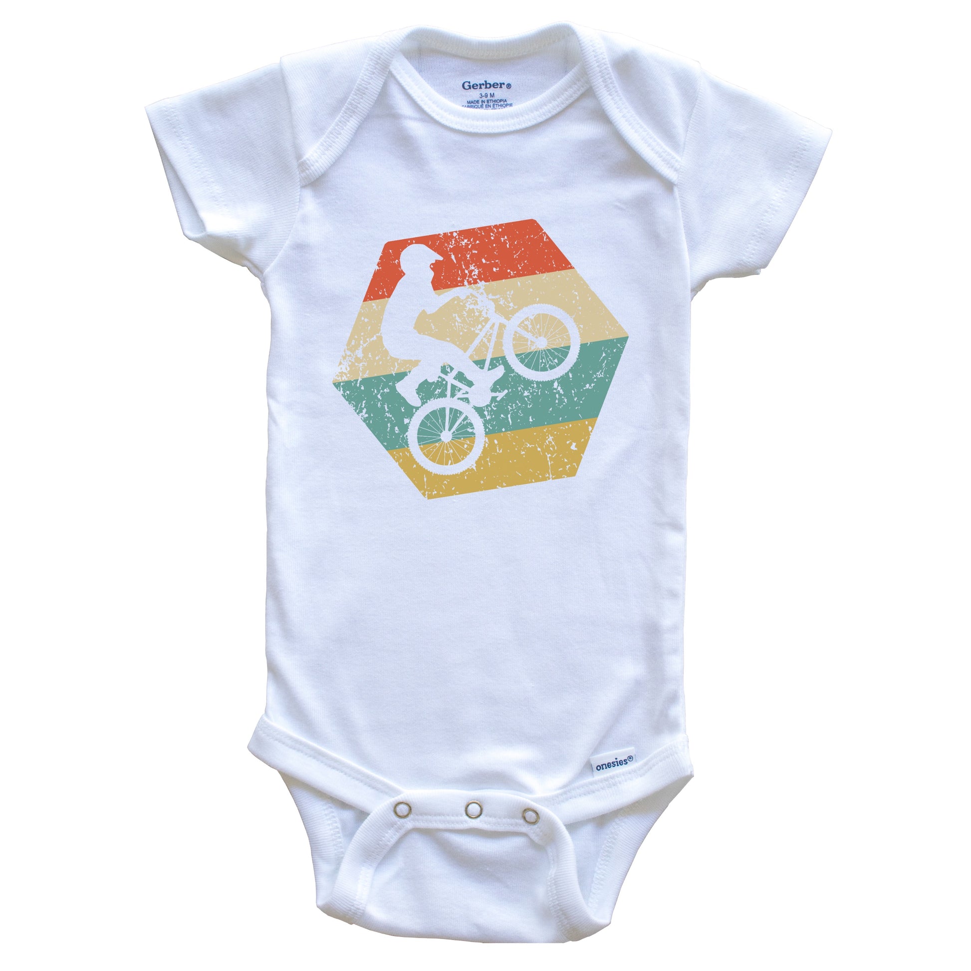 BMX Bike Retro Distressed Hexagon BMX Rider Baby Bodysuit
