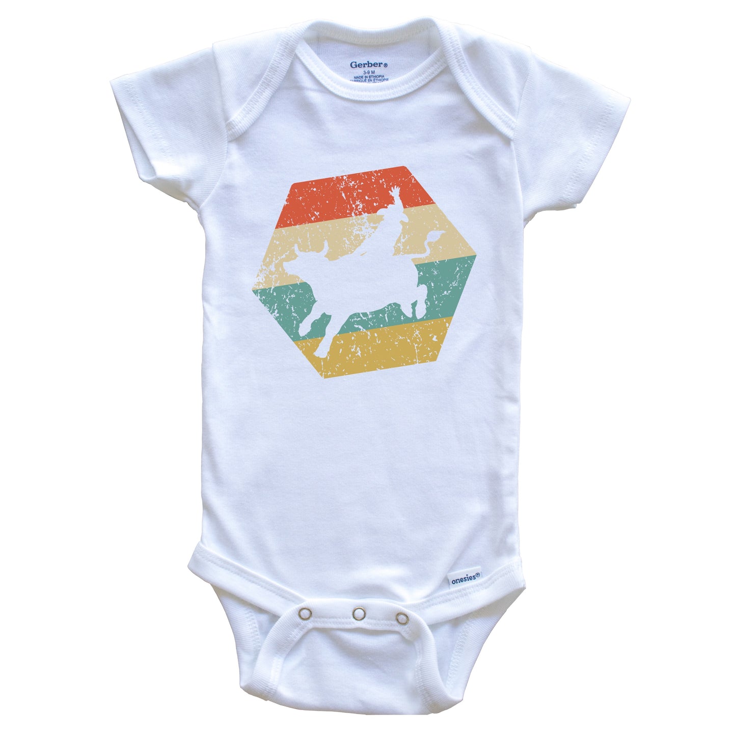 Bull Riding Retro Distressed Hexagon Rodeo Baby Bodysuit
