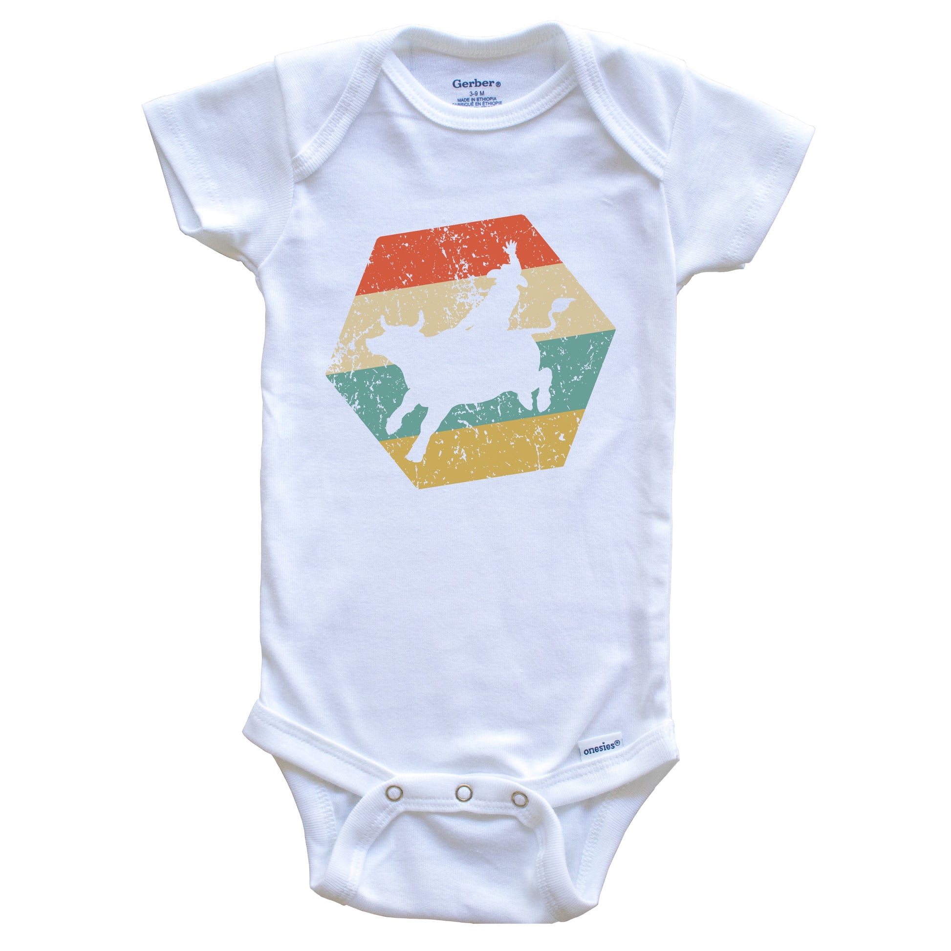 Bull Riding Retro Distressed Hexagon Rodeo Baby Bodysuit