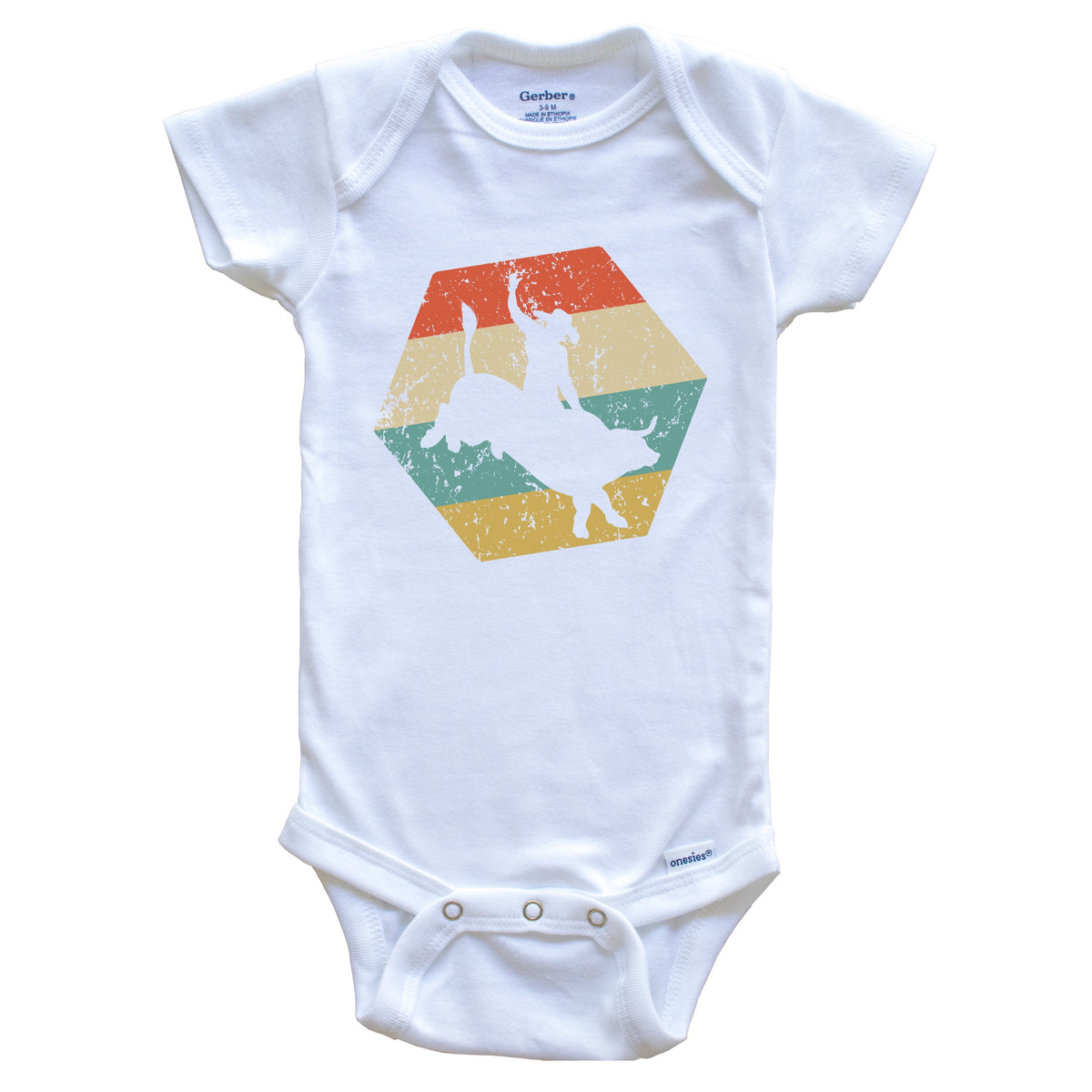 Rodeo Retro Distressed Hexagon Bull Rider Baby Bodysuit