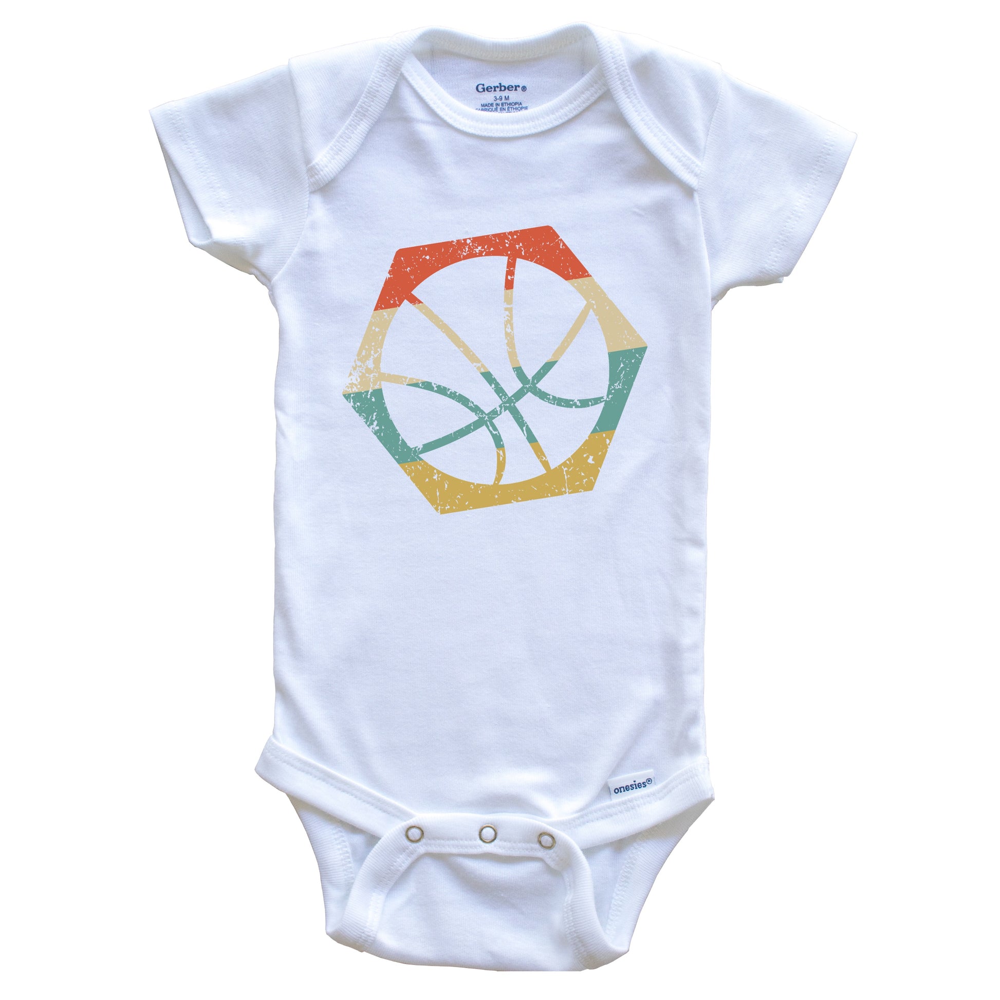 Basketball Retro Distressed Hexagon Ball Baby Bodysuit